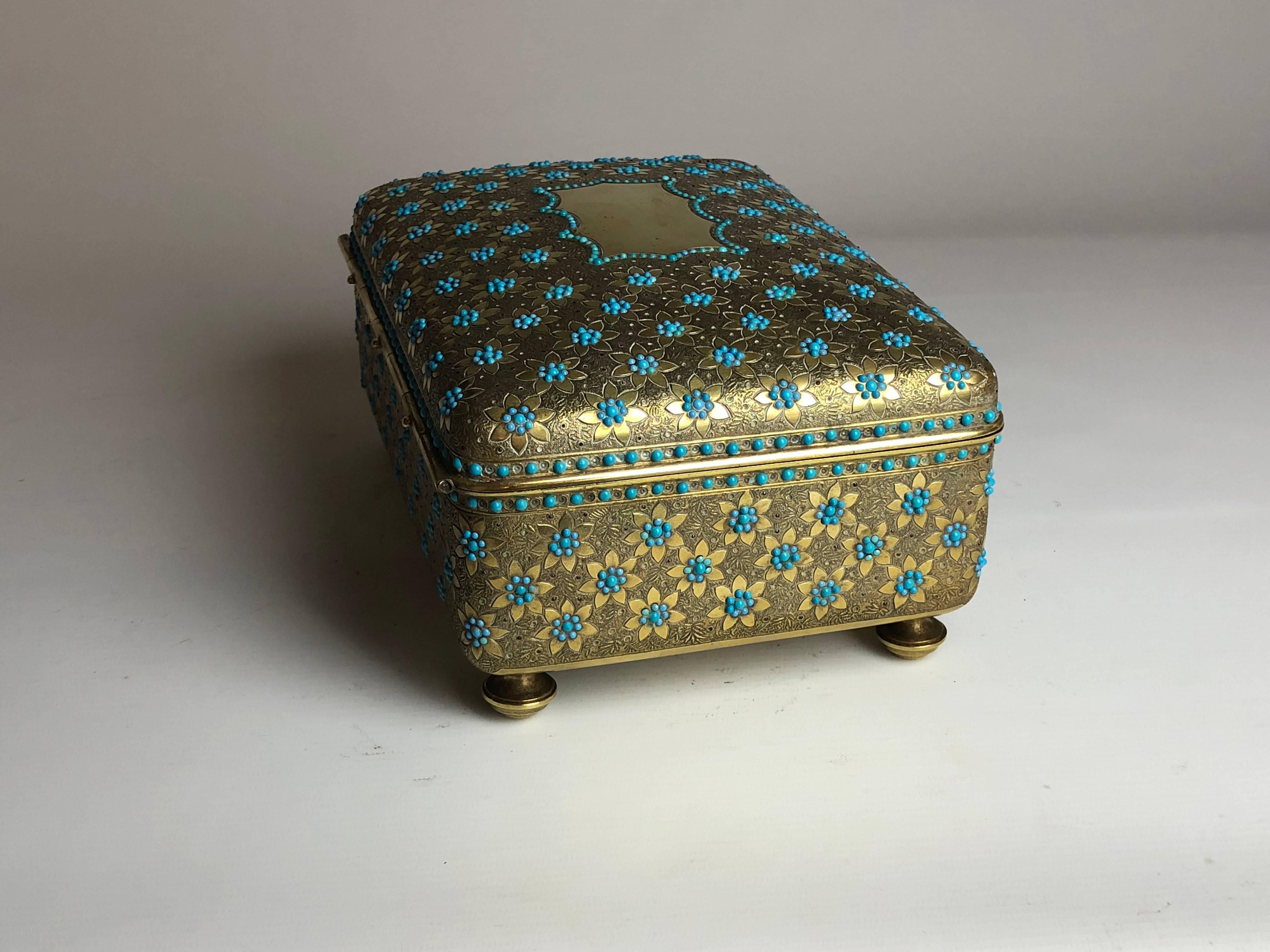 French 19th Century Ormolu Box Inlaid with Turquoise