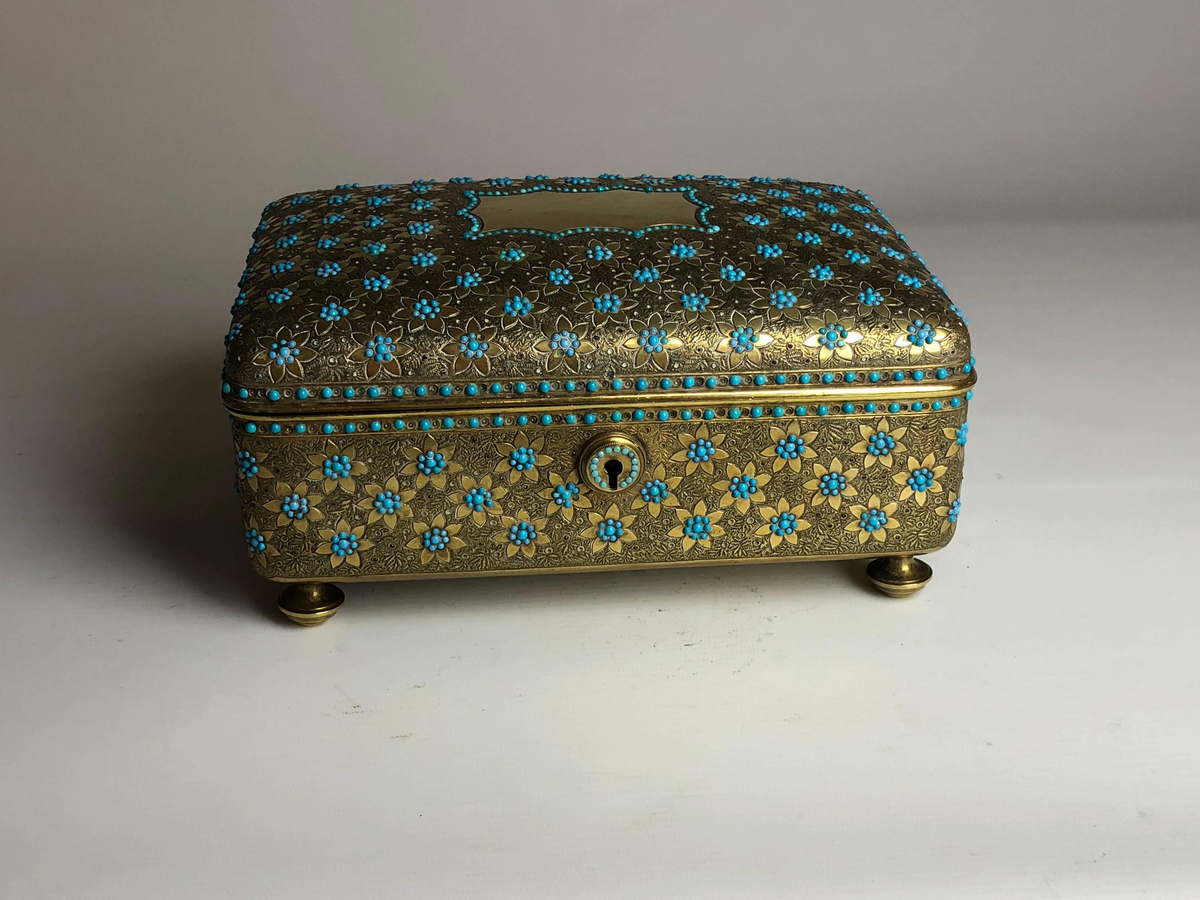 19th Century Ormolu Box Inlaid with Turquoise In Good Condition In London, GB