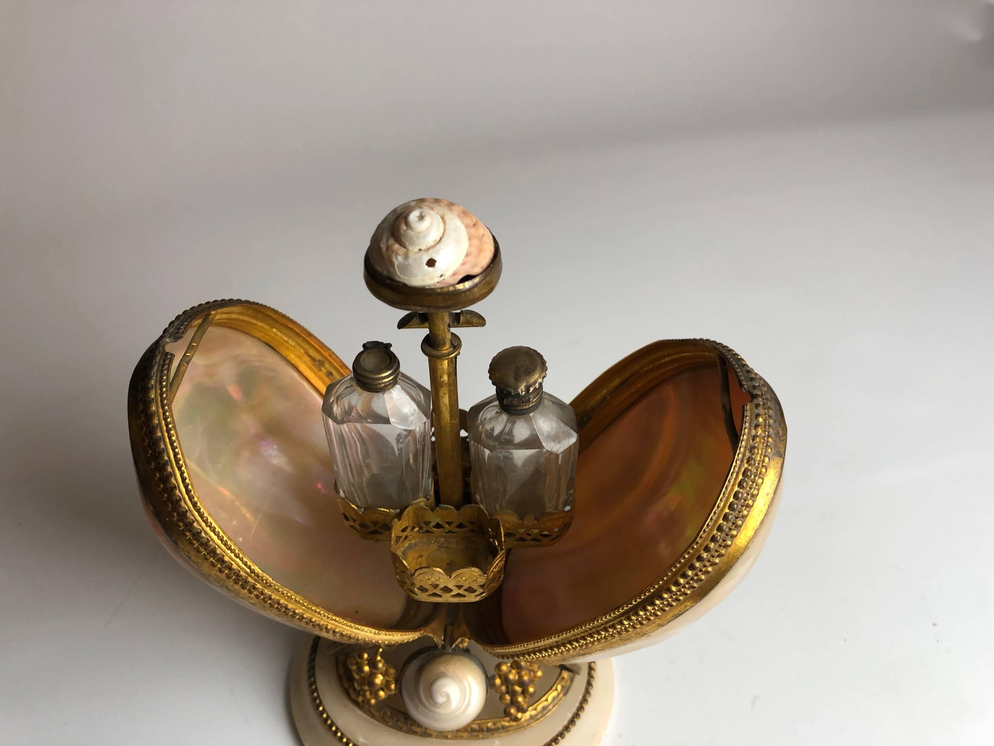 19th Century French Mechanical Perfume or Scent Caddy, Mother-of-Pearl Shells 1