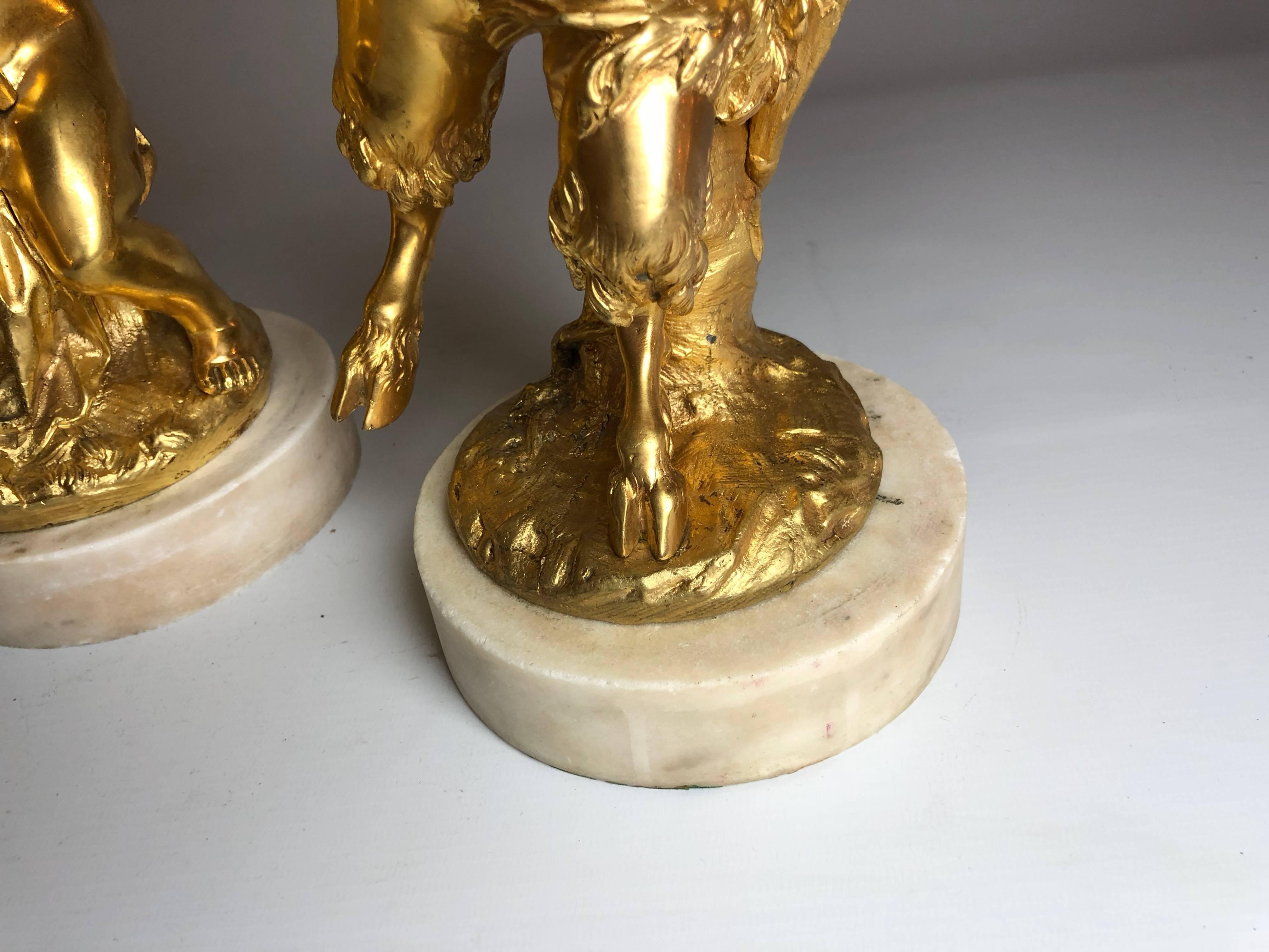 Pair of Gilt Bronze and Marble Candelabra of Cherubs - Putti, French 1860 1