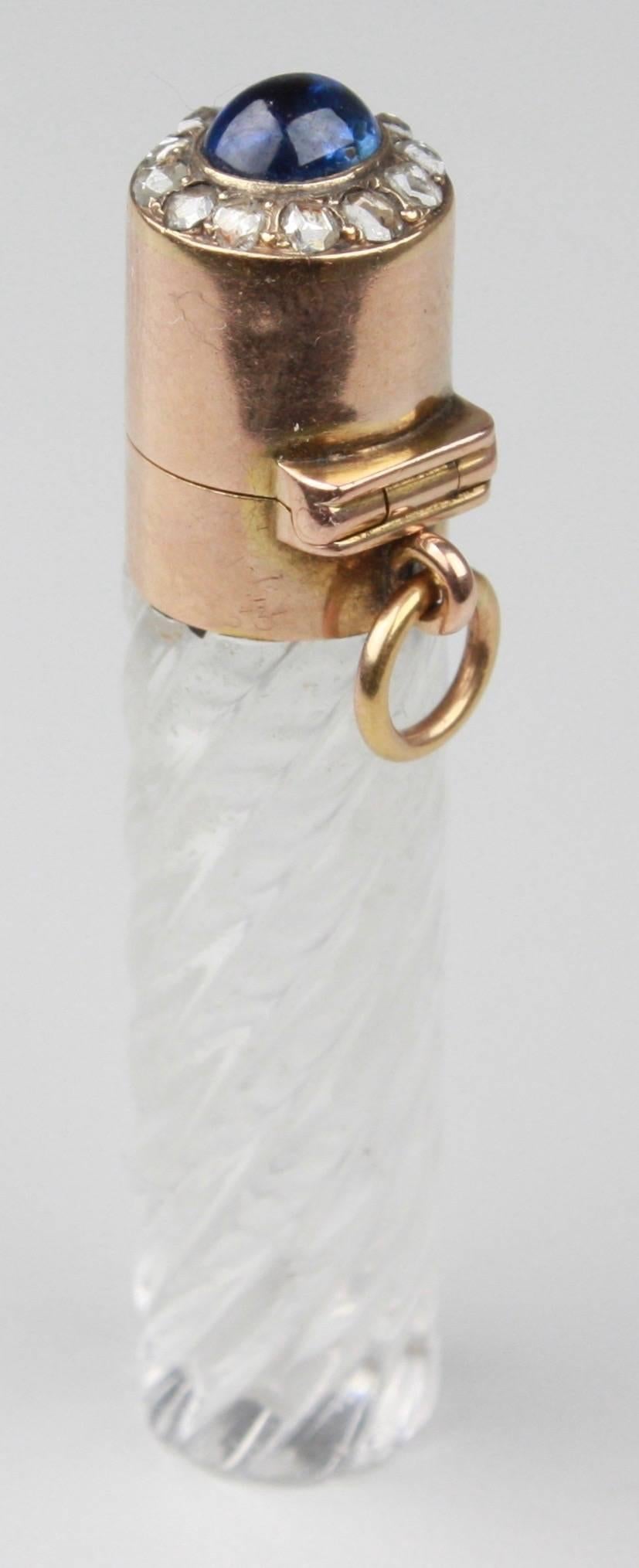 20th Century Gold Diamond and Sapphire Scent Bottle, French, circa 1900 For Sale