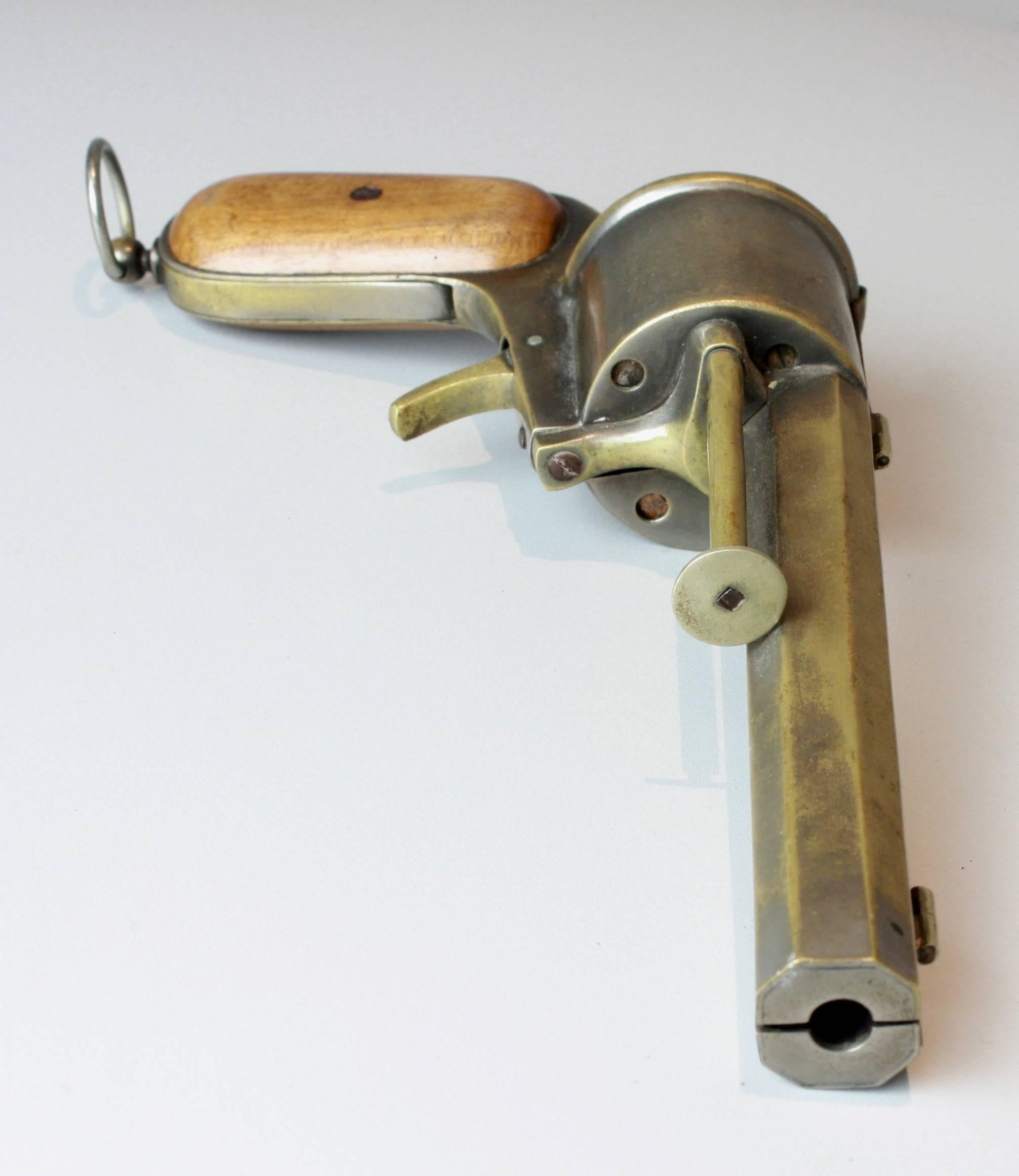 Metal Antique Pipe in Pistol Form Case, Vesta Revolver, circa 1890, French