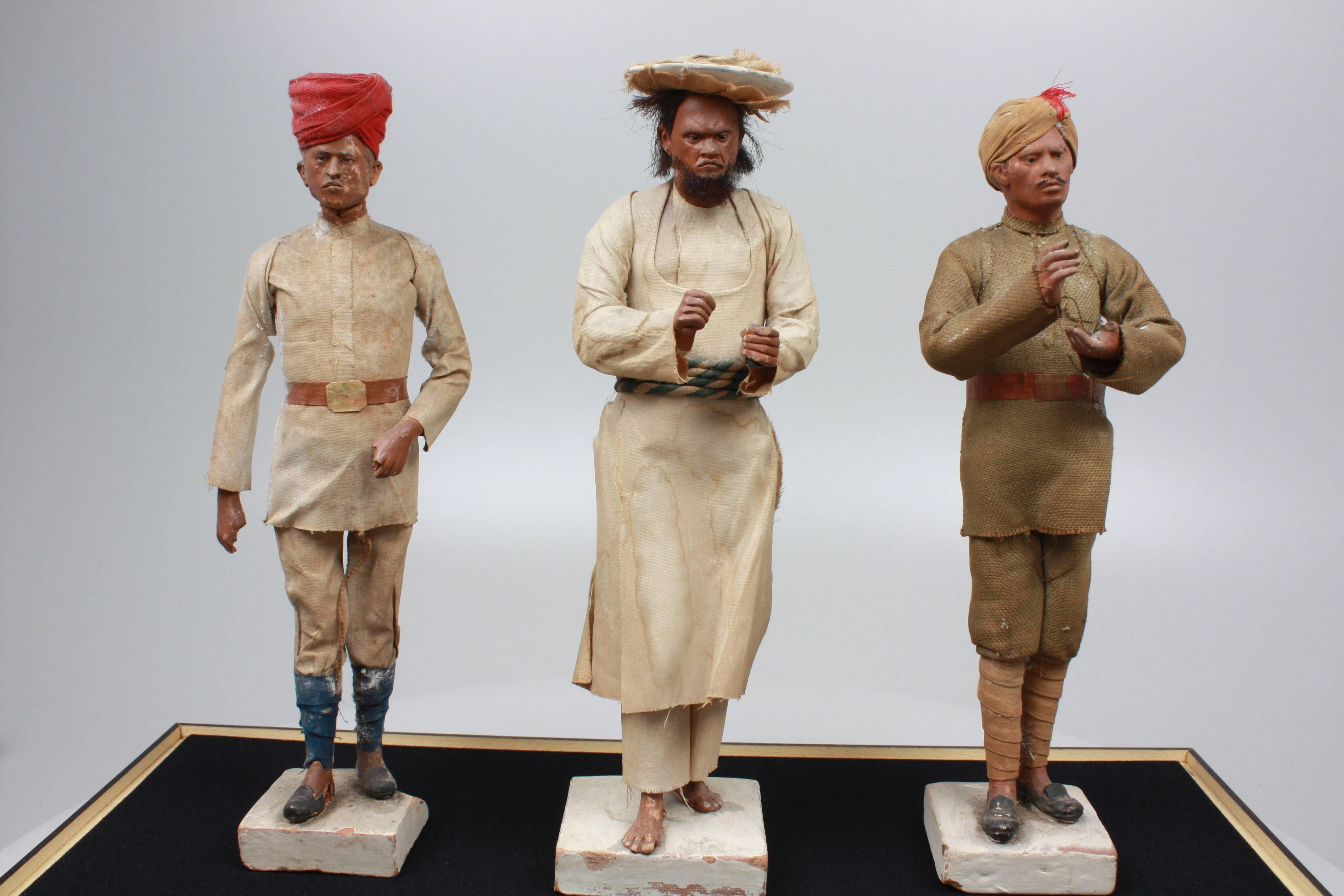 India, circa 1870
by Jadunath Pal (1821-1920)

These incredible clay figures are from Krishnanagar (near Calcutta), West Bengal.
They were made and sold to Officers in the English Army.

Each figure stands around 10