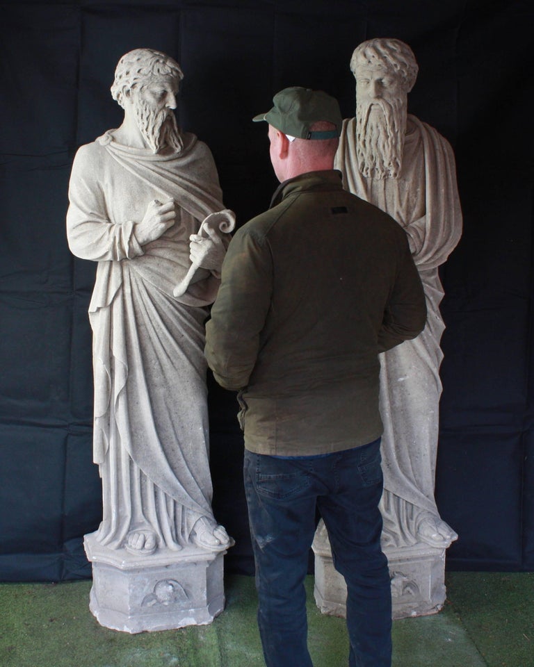 Monumental Pair of Early 19th Century Stone Statues of Saints For Sale