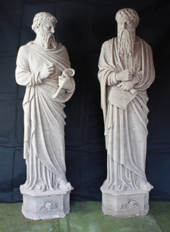Monumental Pair of Early 19th Century Stone Statues of Saints
