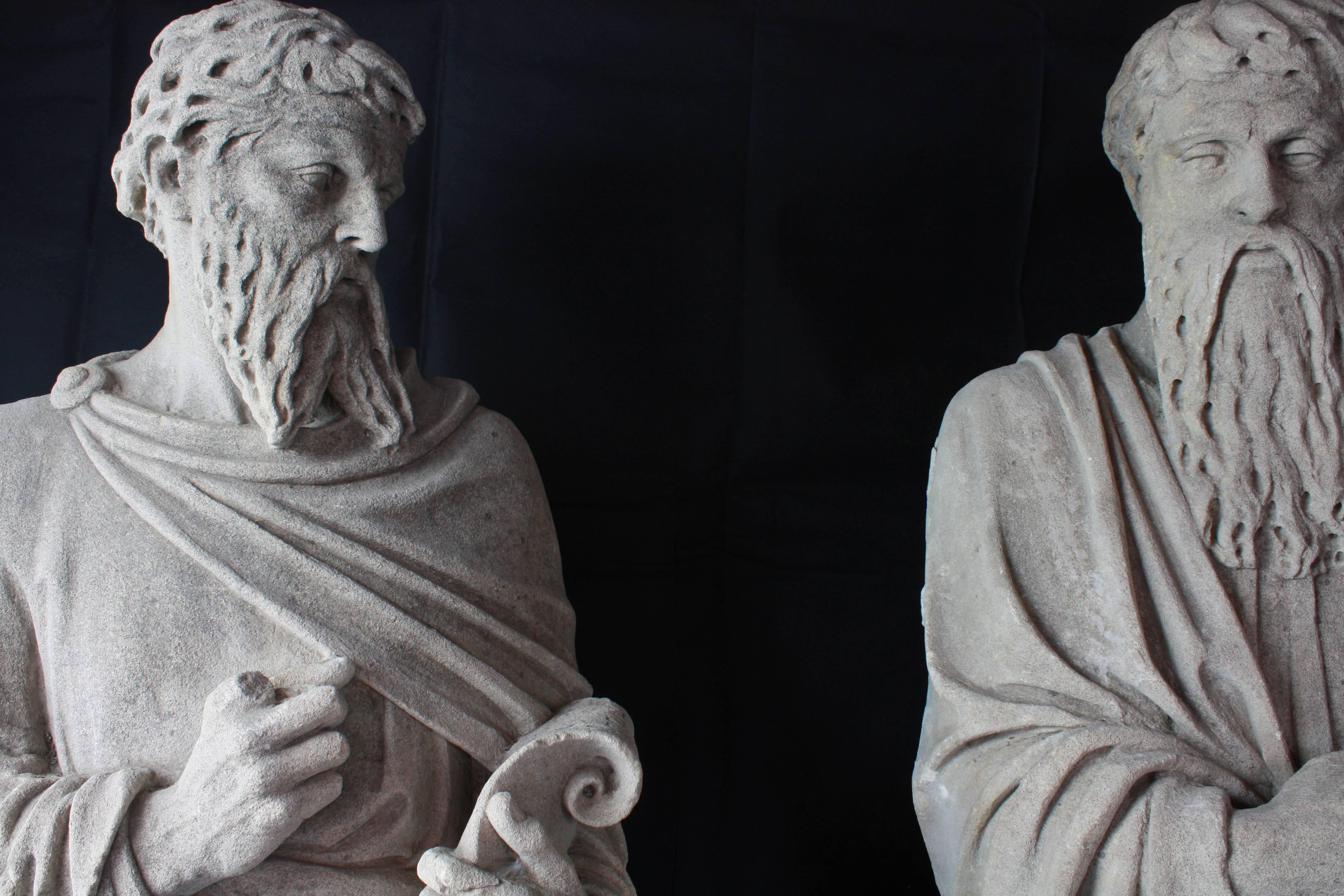 English Monumental Pair of Early 19th Century Stone Statues of Saints For Sale