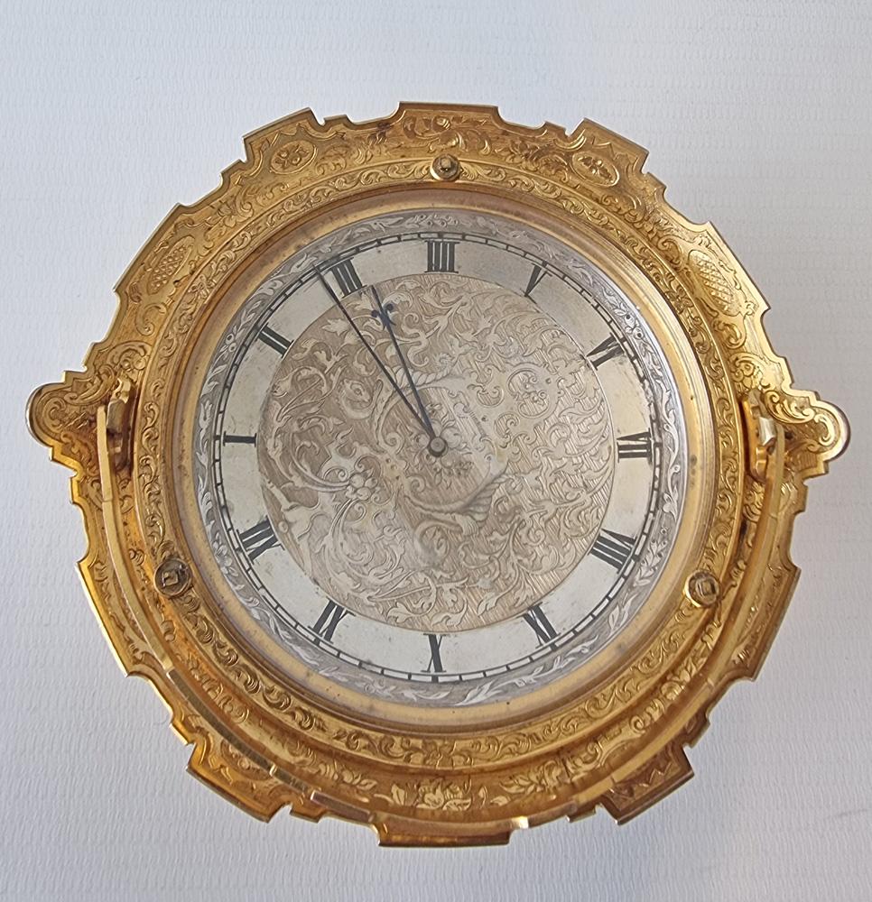 Gilt Rare Thomas Cole Engraved Bon Bon dish Table Clock For Sale
