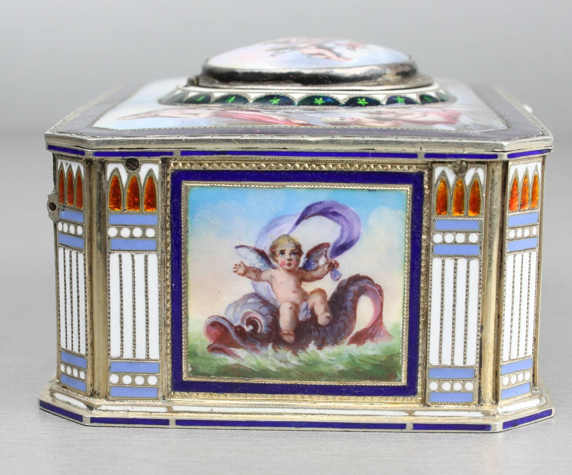 Early 20th Century Vintage Silver and Full Pictorial Enamel Singing Bird Box by Karl Griesbaum