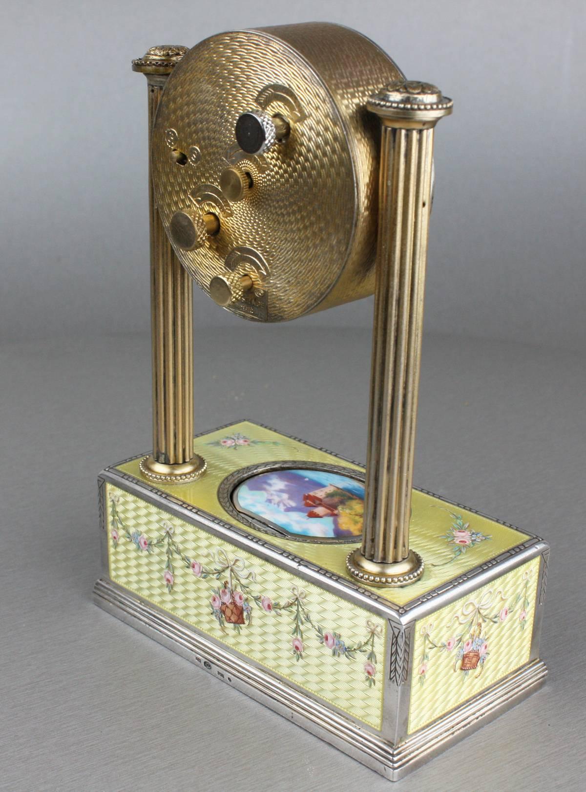 Swiss Silver Gilt and Enamel Alarm-Actuated Singing Bird Box, by C. H. Marguerat