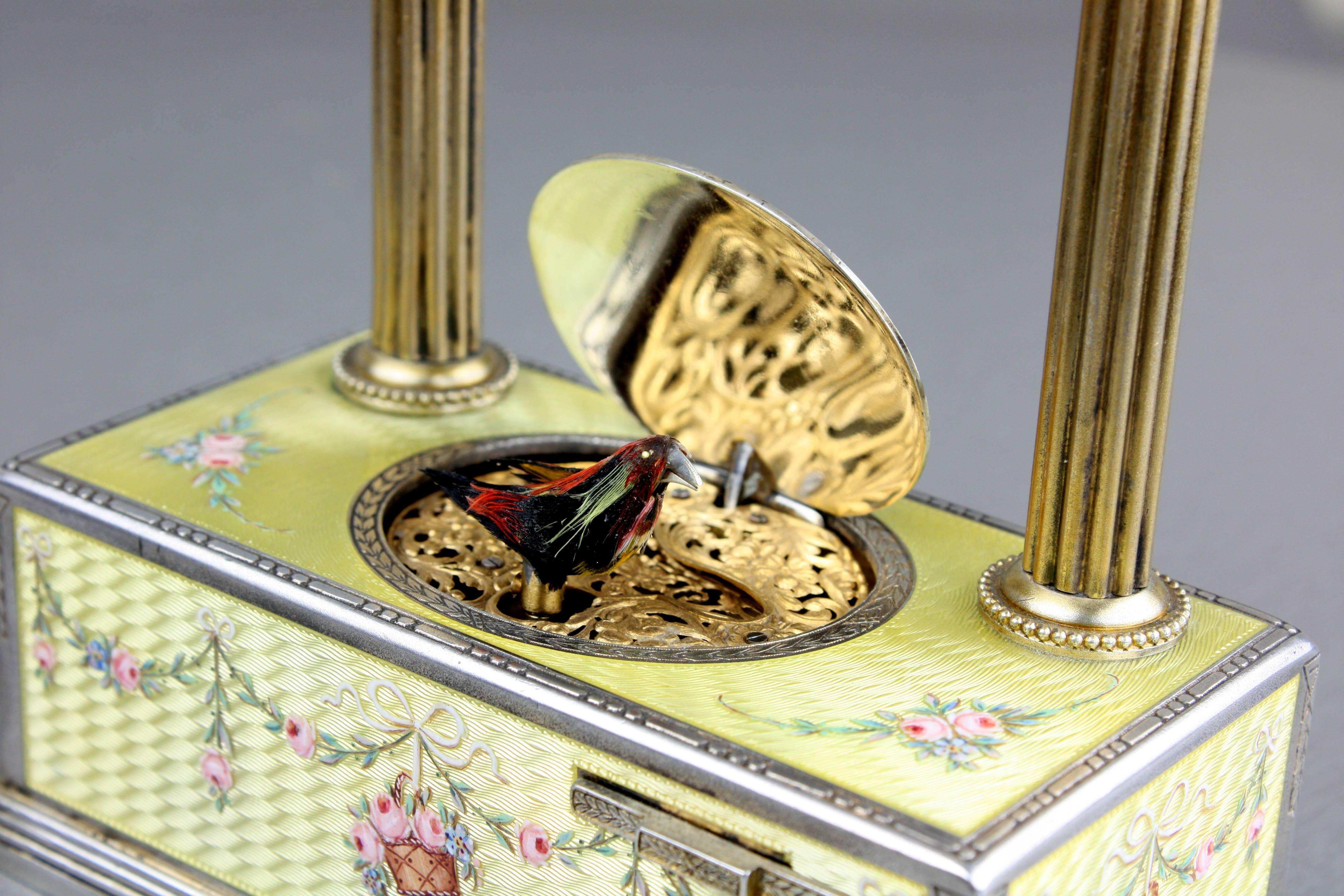 Silver Gilt and Enamel Alarm-Actuated Singing Bird Box, by C. H. Marguerat 1