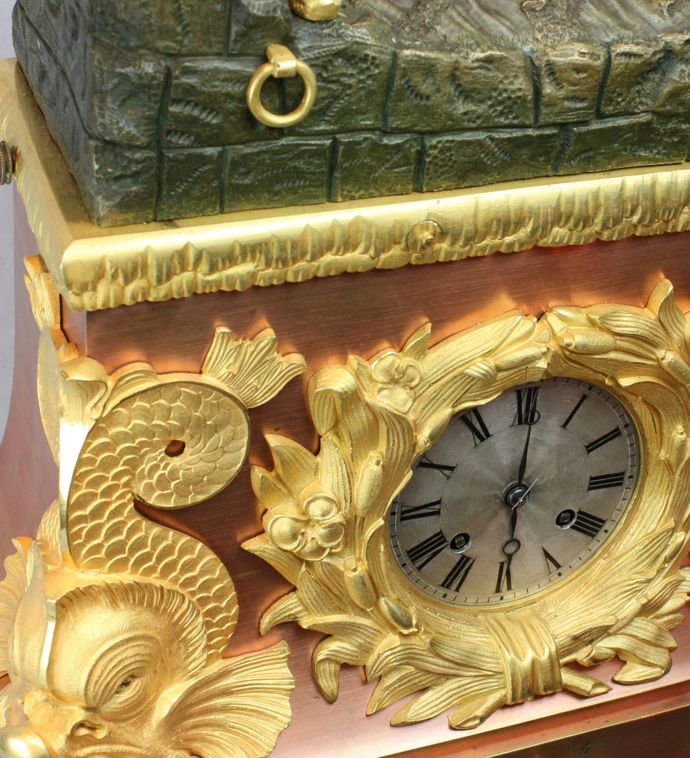 French Bronze, Ormolu and Polished Copper on Bronze Rocking Ship Automaton Clock