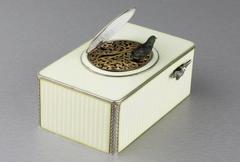 Vintage Silver and Full Cream Guilloche Enamel Singing Bird Box