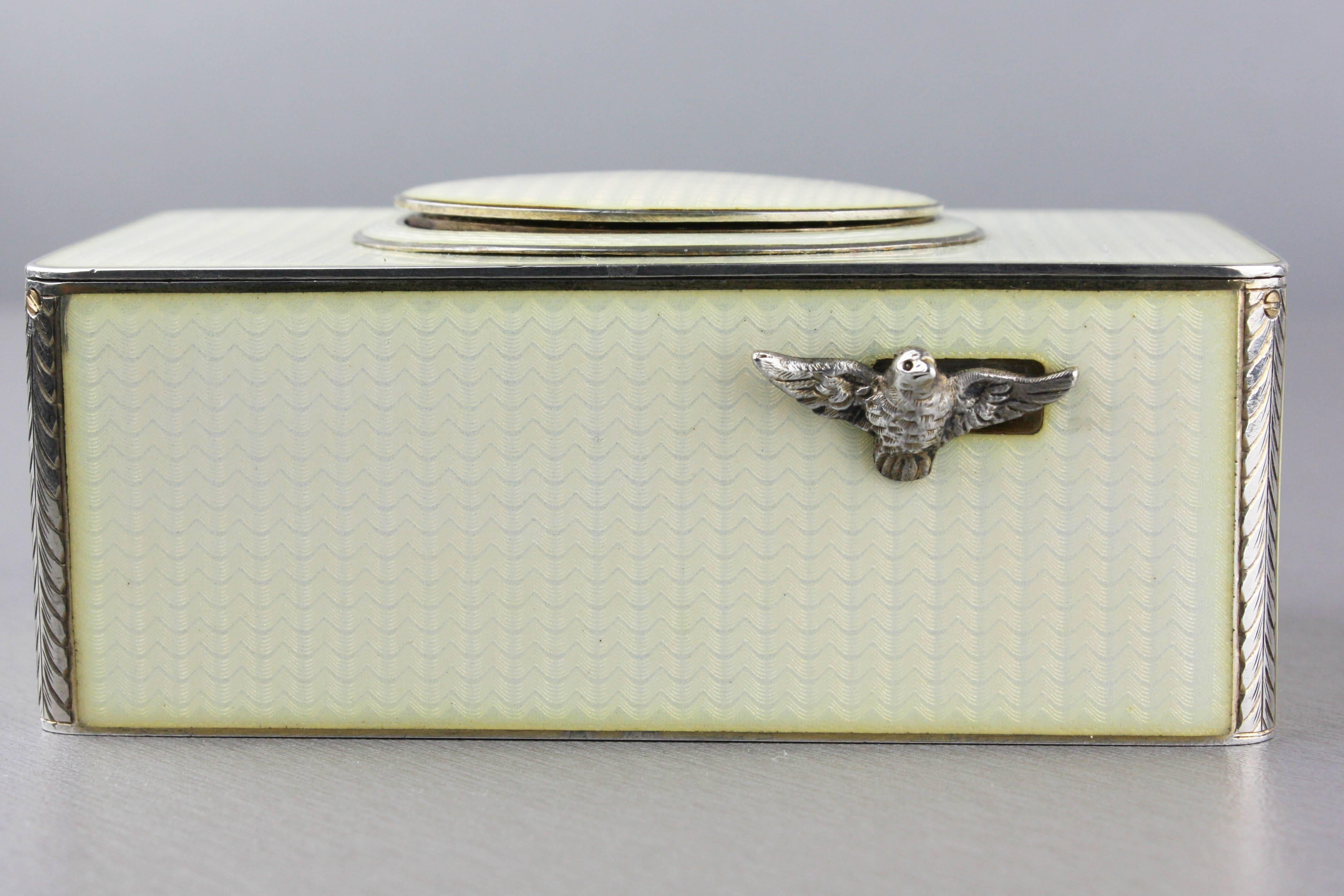 Vintage Silver and Full Cream Guilloche Enamel Singing Bird Box 2