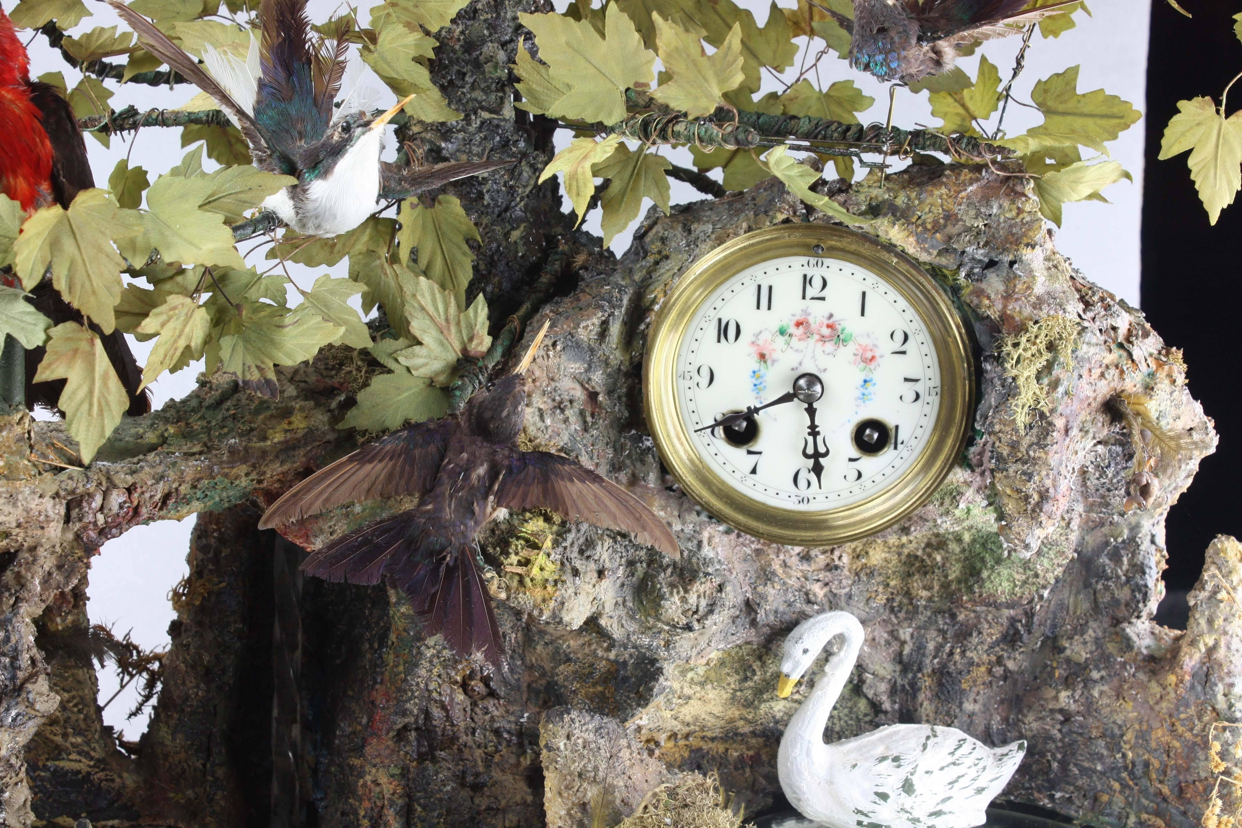 Wood Coin-Operated Double Bird Jumper, Singing Bird Automaton Clock