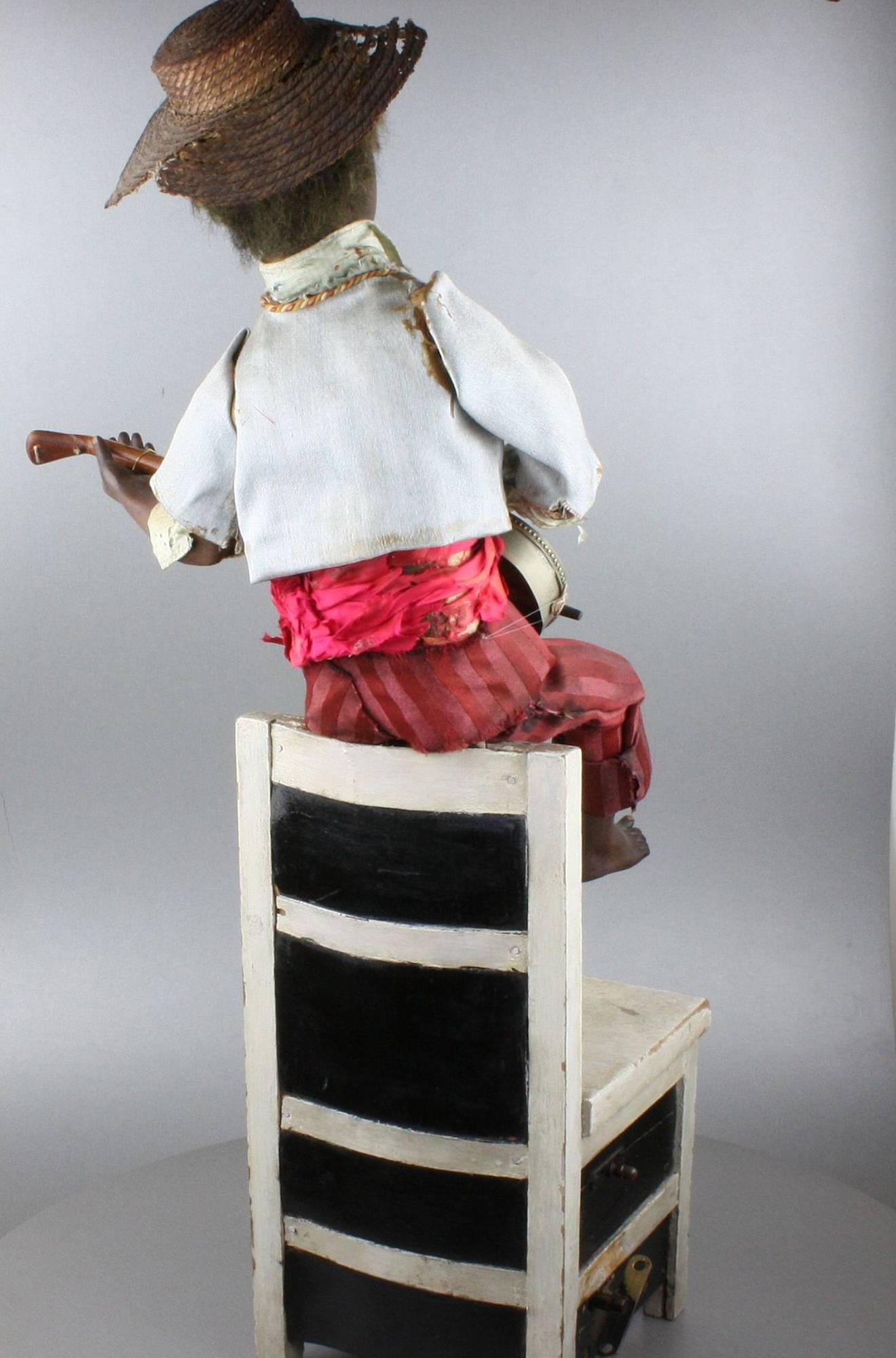 Antique Black Banjo Player Musical Automaton by Gustave Vichy 1