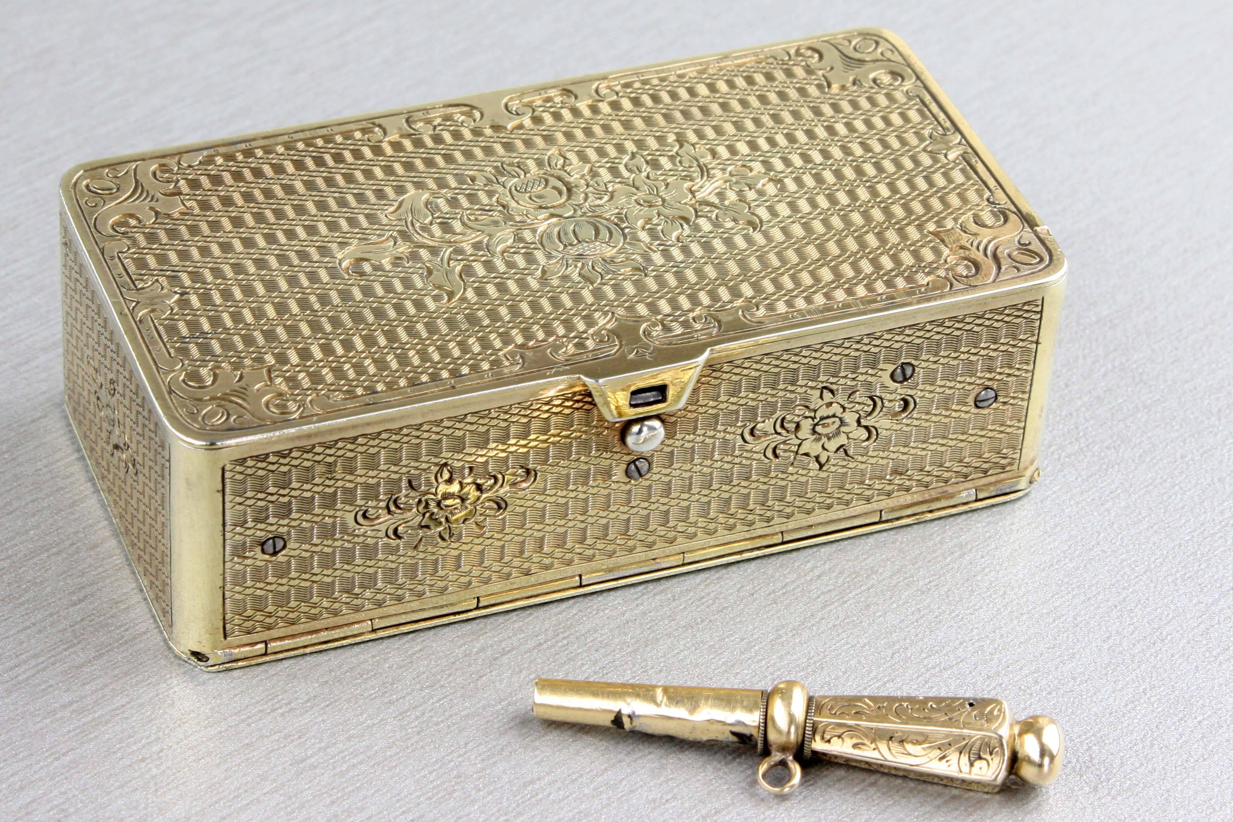 German Antique Silver-Gilt Skeleton-Escapement Timepiece Snuffbox