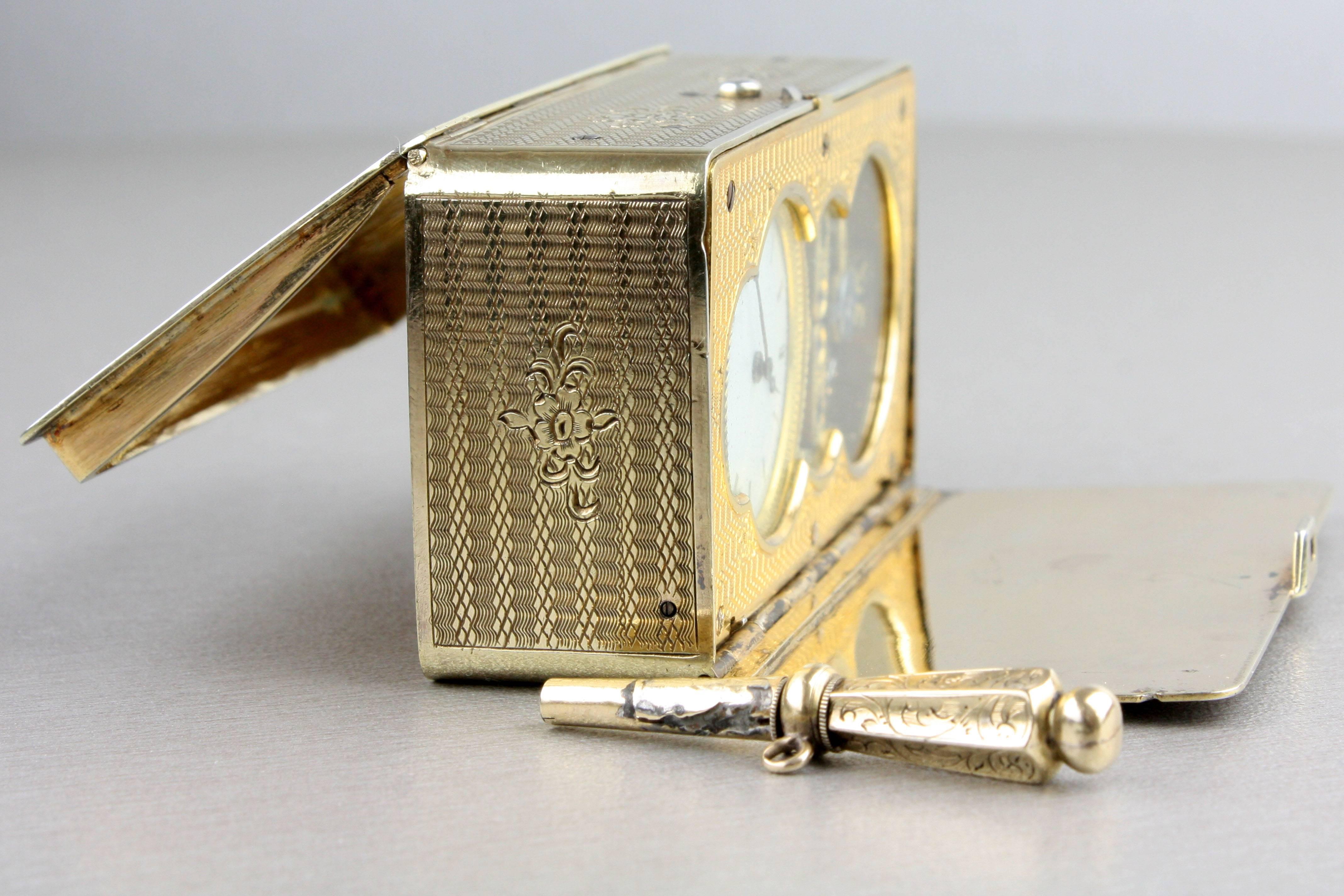 Antique Silver-Gilt Skeleton-Escapement Timepiece Snuffbox In Excellent Condition In London, GB