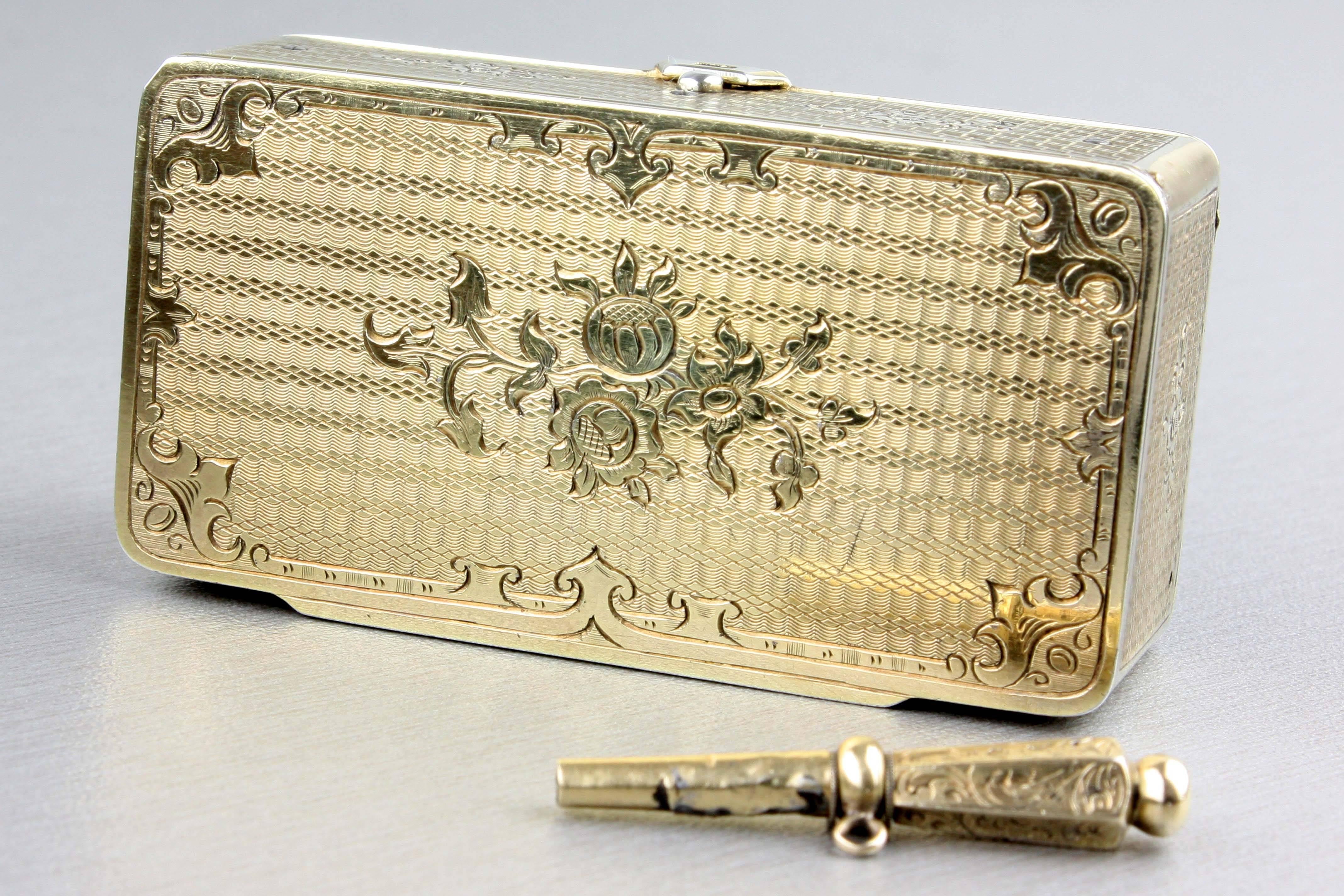 Early 20th Century Antique Silver-Gilt Skeleton-Escapement Timepiece Snuffbox