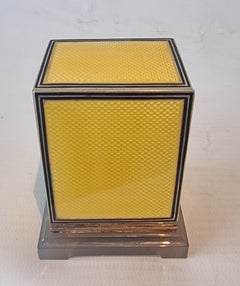 Silver and Imperial Yellow Guilloché Enamel Alarm Clock by E. Mathey for Tiffany