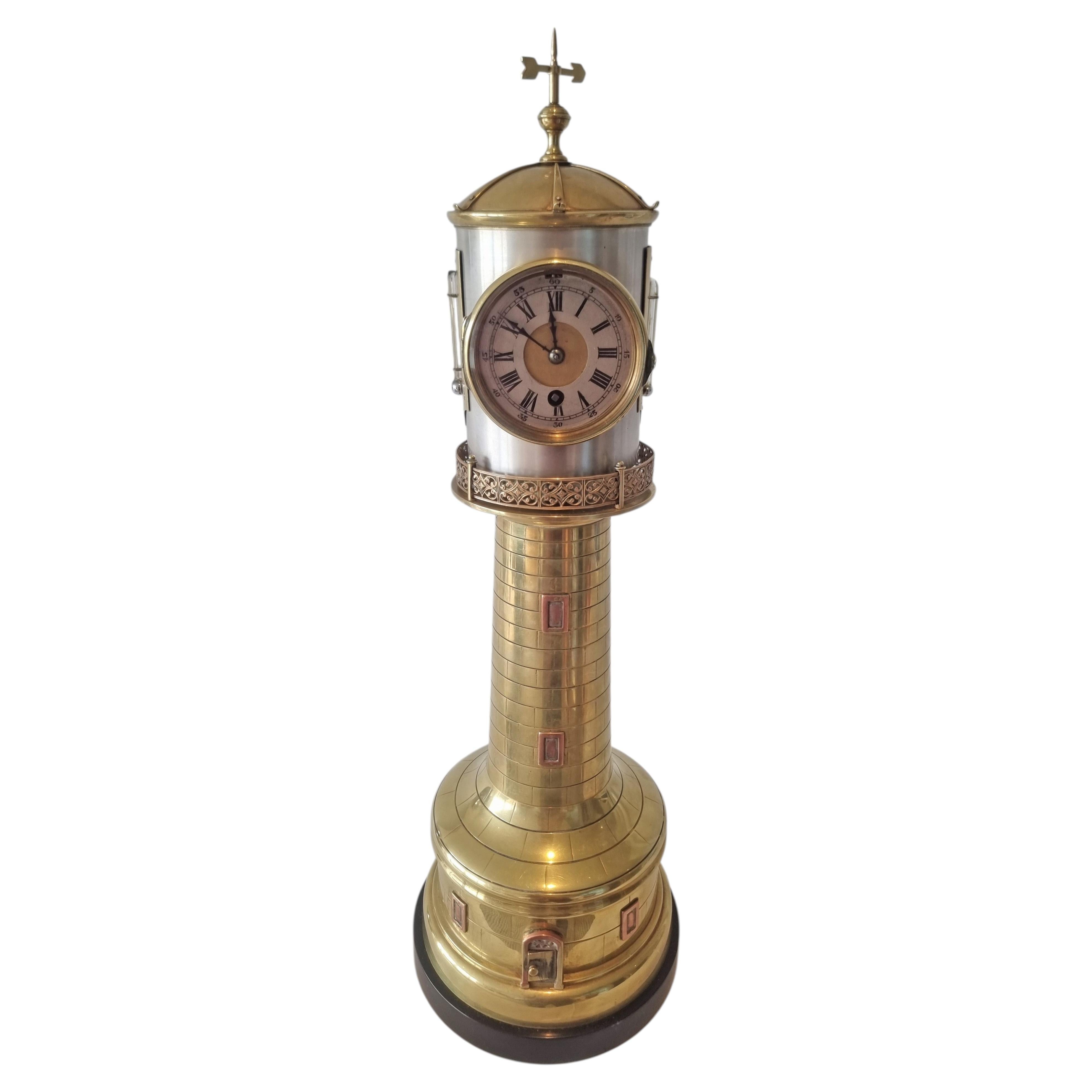 Industrial series antique French automaton lighthouse clock with weather station For Sale