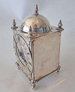 Edwardian Engraved Silver Miniature Lantern Clock by the Douglas Clock Company