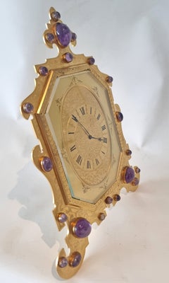 Rare Large Engraved Strut Clock with Amethysts signed by Thomas Cole