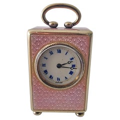 Silver Guilloche Enamel Sub Miniature Carriage Clock by the Geneva Clock Company