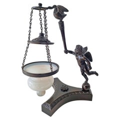 English Regency Patinated Bronze and Opalescent Lantern