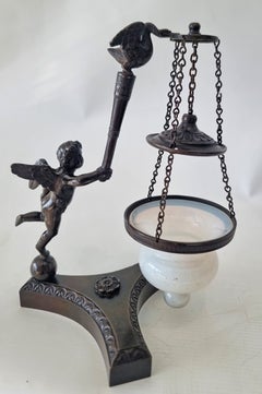 English Regency Patinated Bronze and Opalescent Lantern