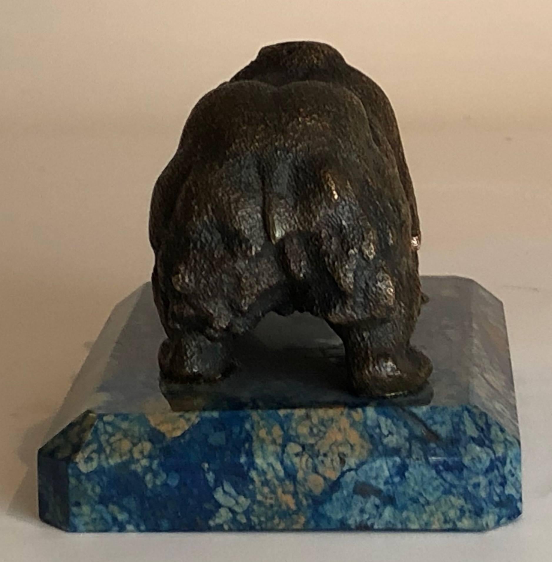 Russian Bronze Bear on Lapis Lazuli Base In Excellent Condition In London, GB