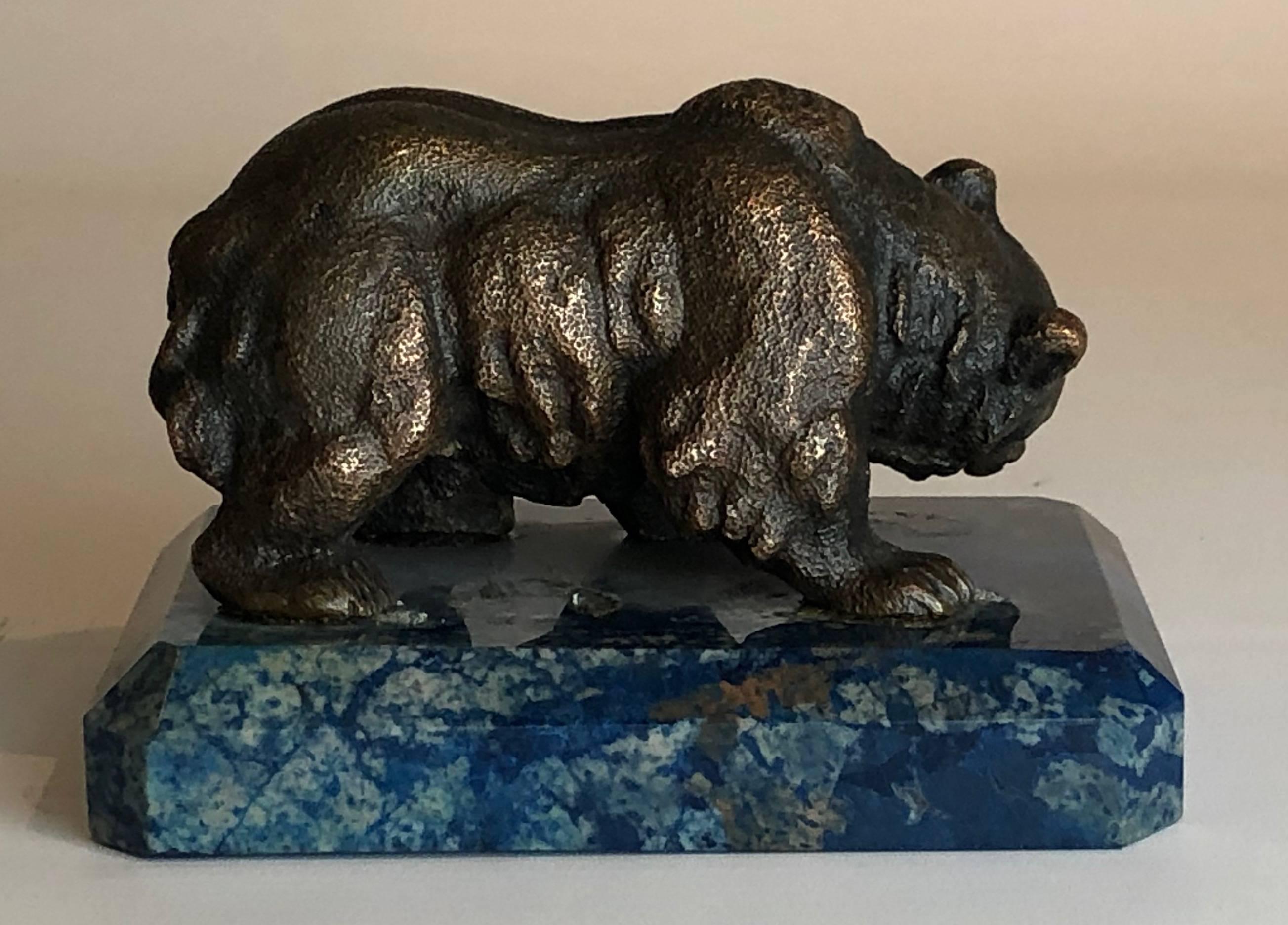 Victorian Russian Bronze Bear on Lapis Lazuli Base