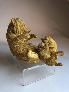 Russian Gilded Bronze Bear and Cubs Inkwell