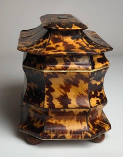 Regency Blonde Tortoiseshell Tea Caddy with Pagoda Top, circa 1820