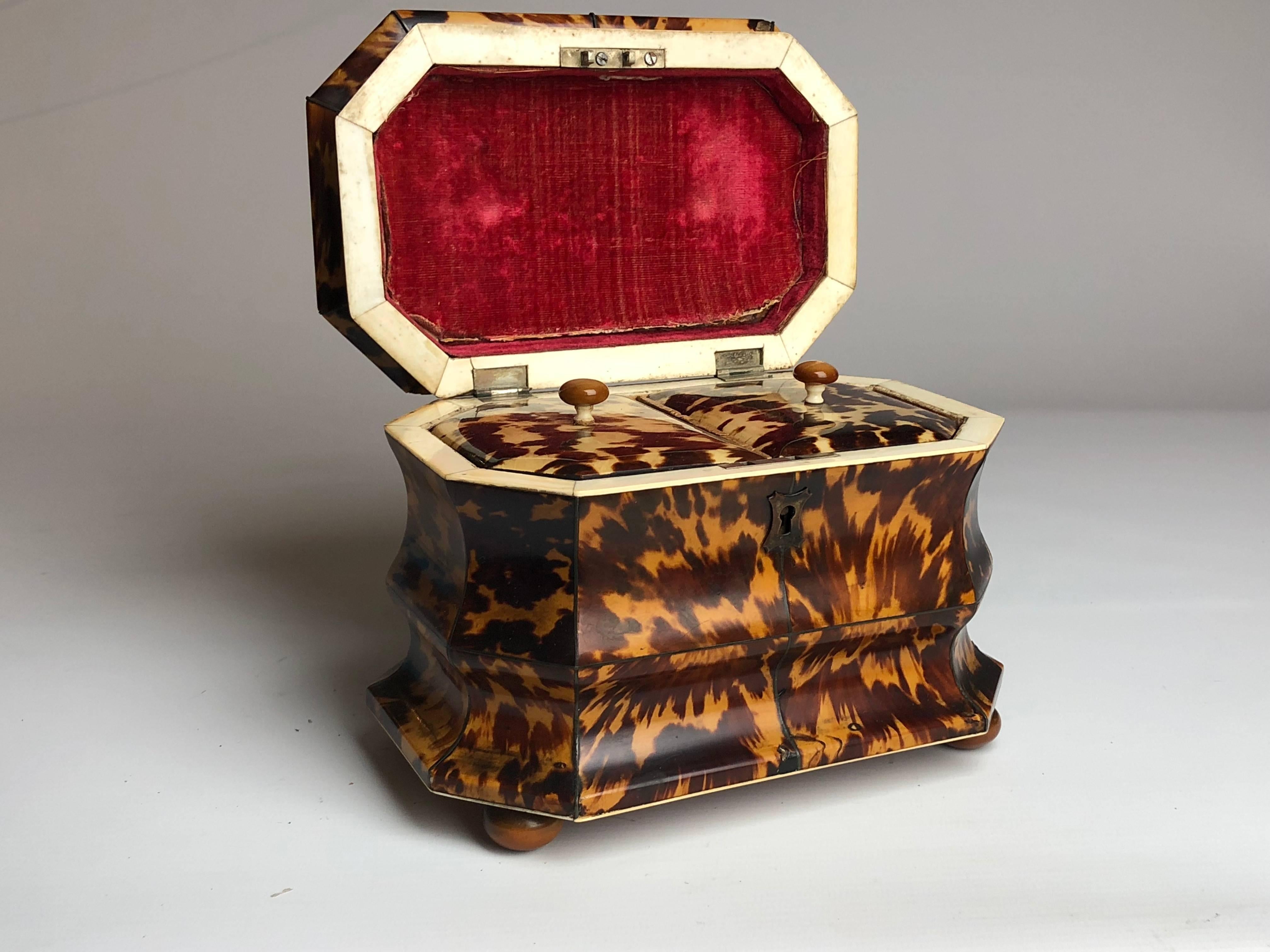 Regency Blonde Tortoiseshell Tea Caddy with Pagoda Top, circa 1820 In Good Condition In London, GB