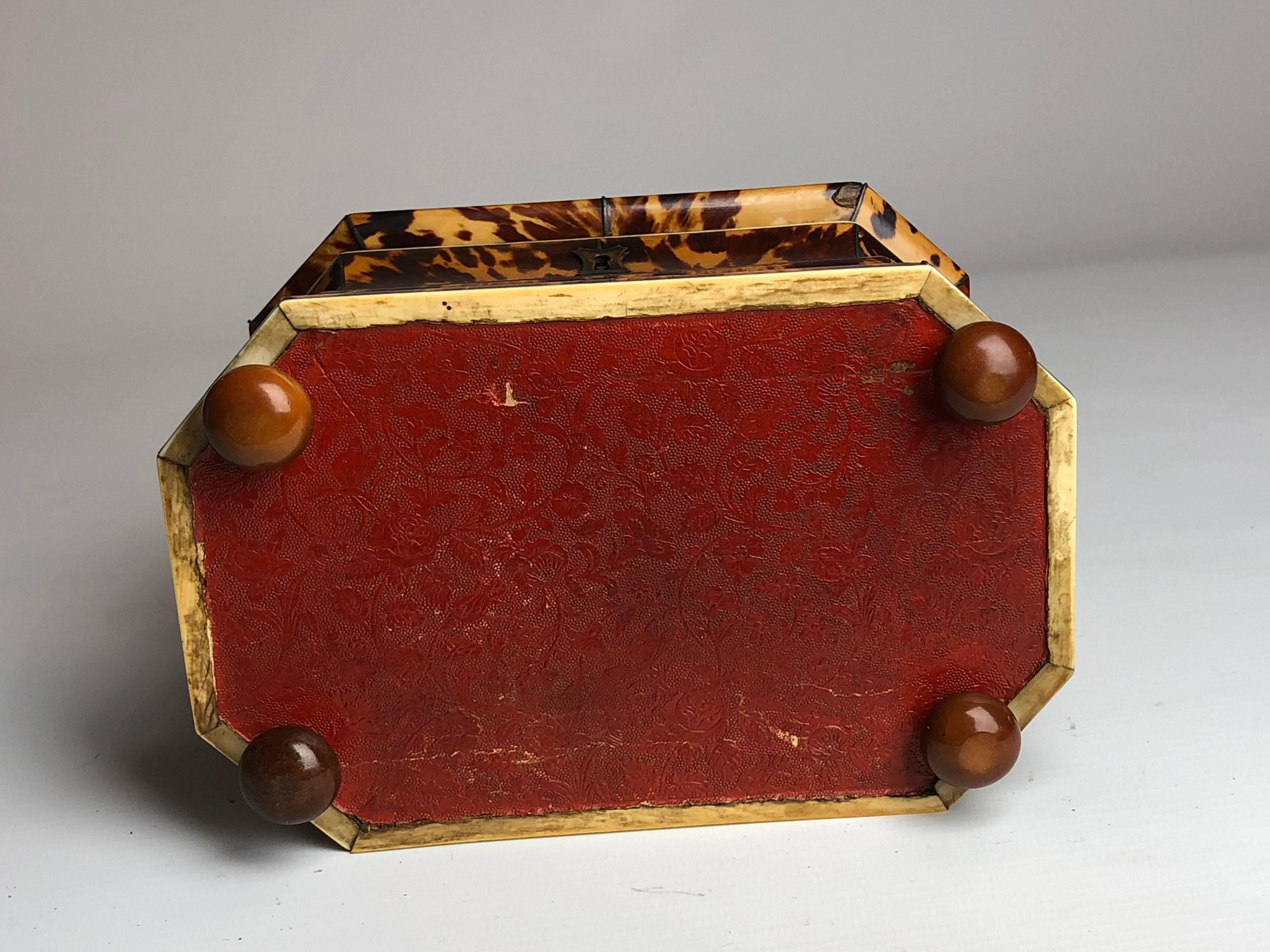 Fruitwood Regency Blonde Tortoiseshell Tea Caddy with Pagoda Top, circa 1820