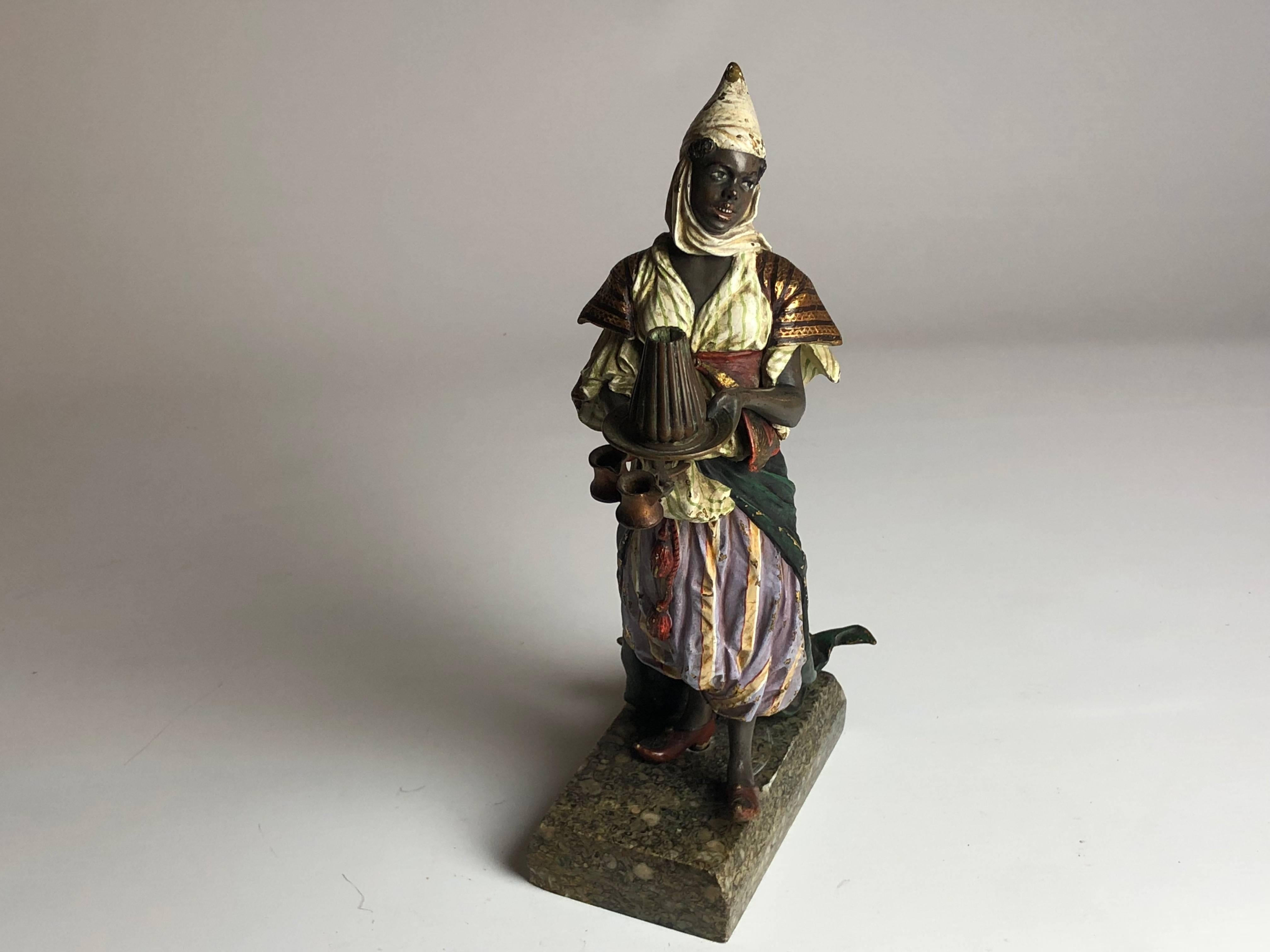 Cold-Painted Vienna Bergman Bronze Gilded and Cold Painted Figure, circa 1900