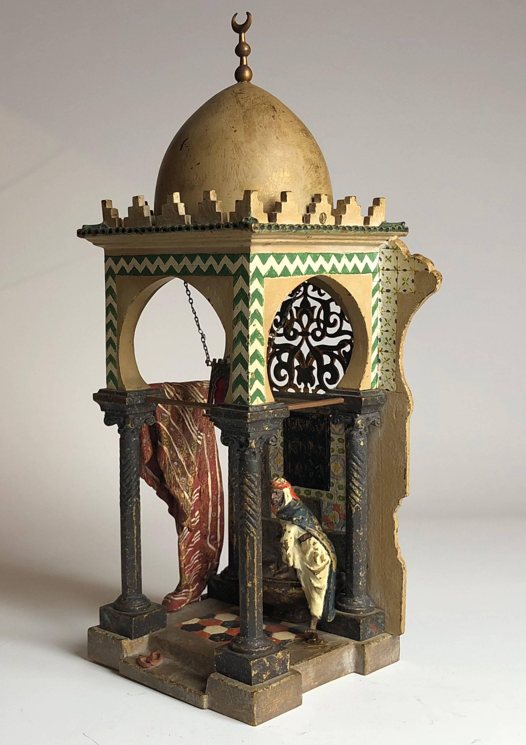 Art Nouveau Vienna Bergman Bronze Lamp of Mosque, circa 1900