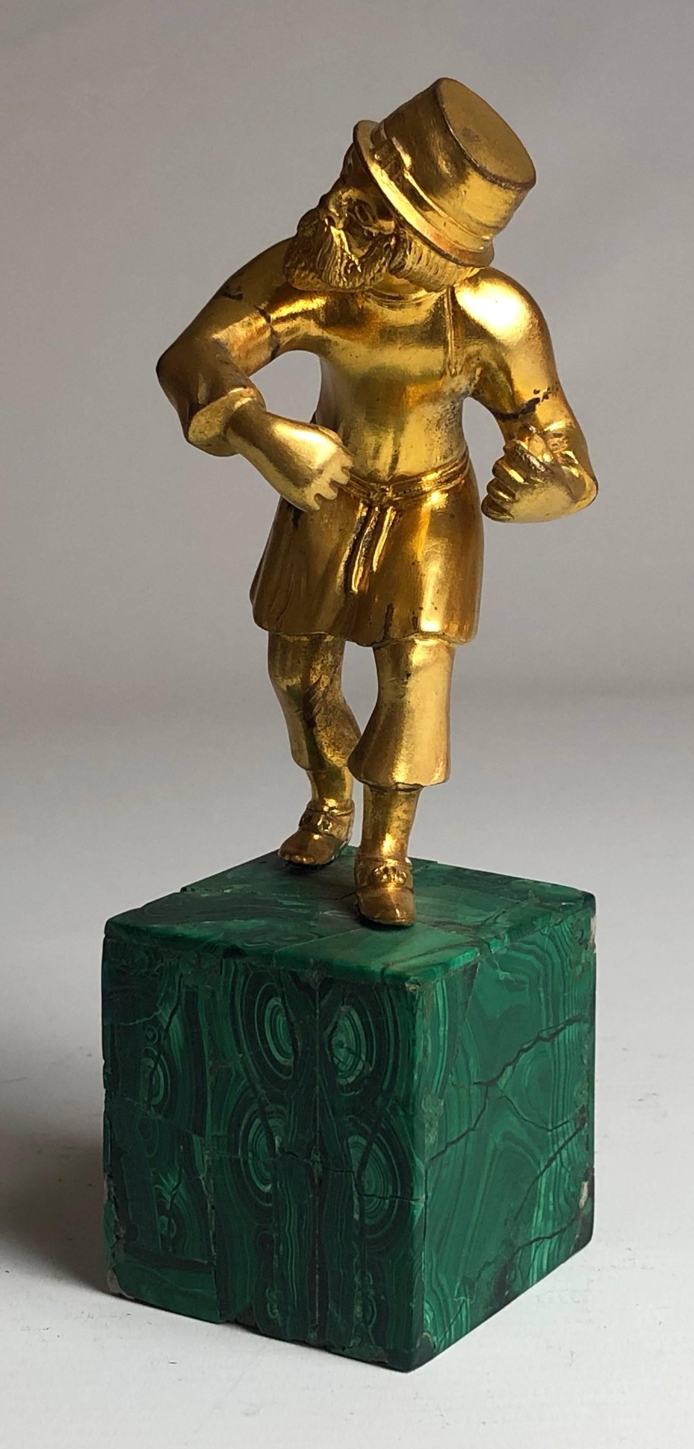 Victorian Russian Gilded Bronze of a Cossack on Malachite Base, circa 1900