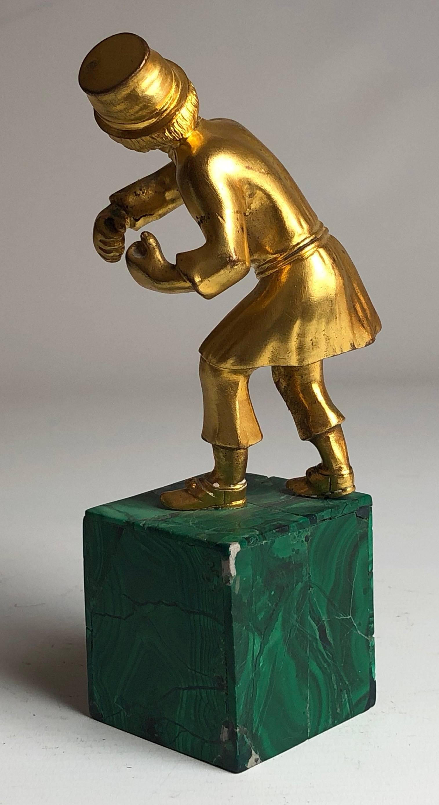 Russian Gilded Bronze of a Cossack on Malachite Base, circa 1900 In Good Condition In London, GB