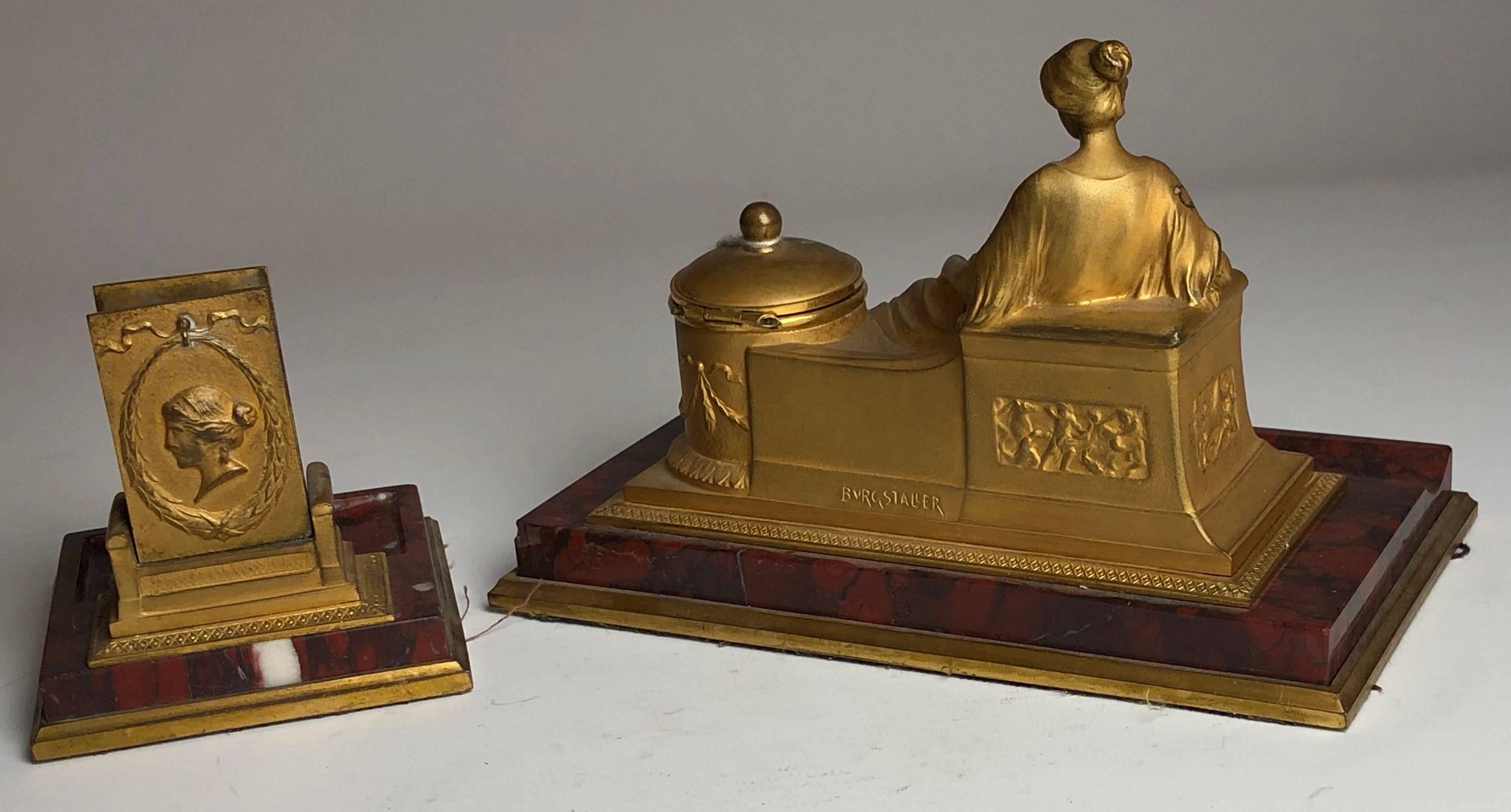Bronze 19th Century Two-Piece Grand Tour Desk Set, Inkwell and Striker, circa 1880