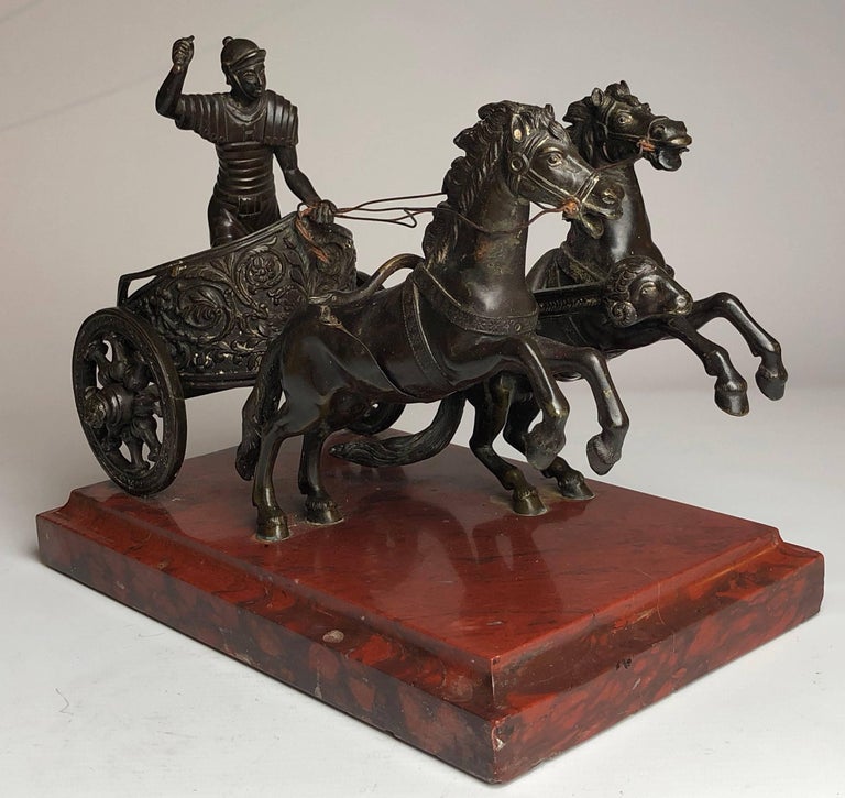 Bronze Grand Tour Roman Chariot Pulled by Two Horses, circa 1850 For