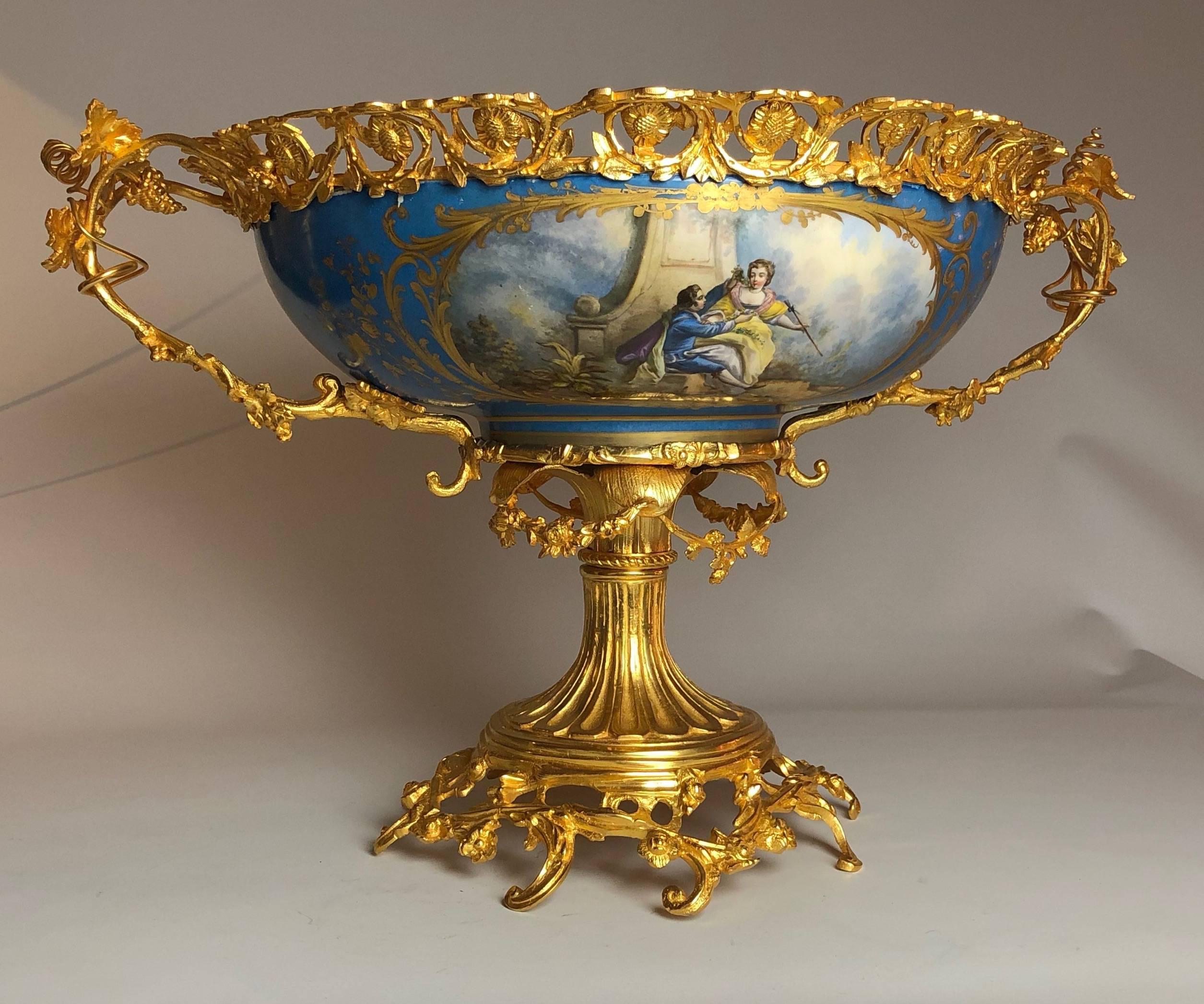 Empire Revival Antique Gilt Bronze-Mounted Sèvres Centrepiece, French, circa 1870