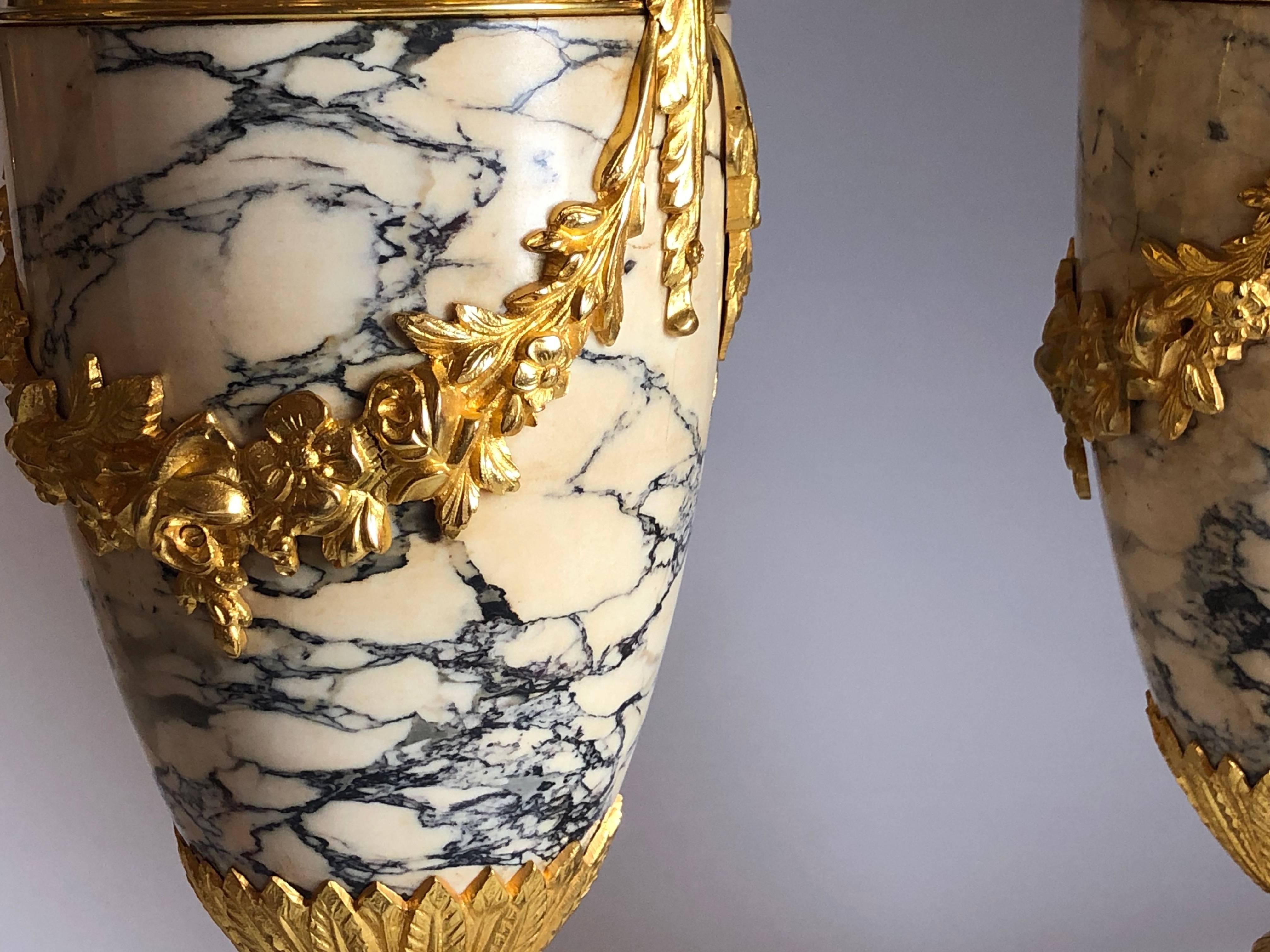 Antique Pair of Ormolu-Mounted Marble Urns, French, circa 1870 In Excellent Condition In London, GB