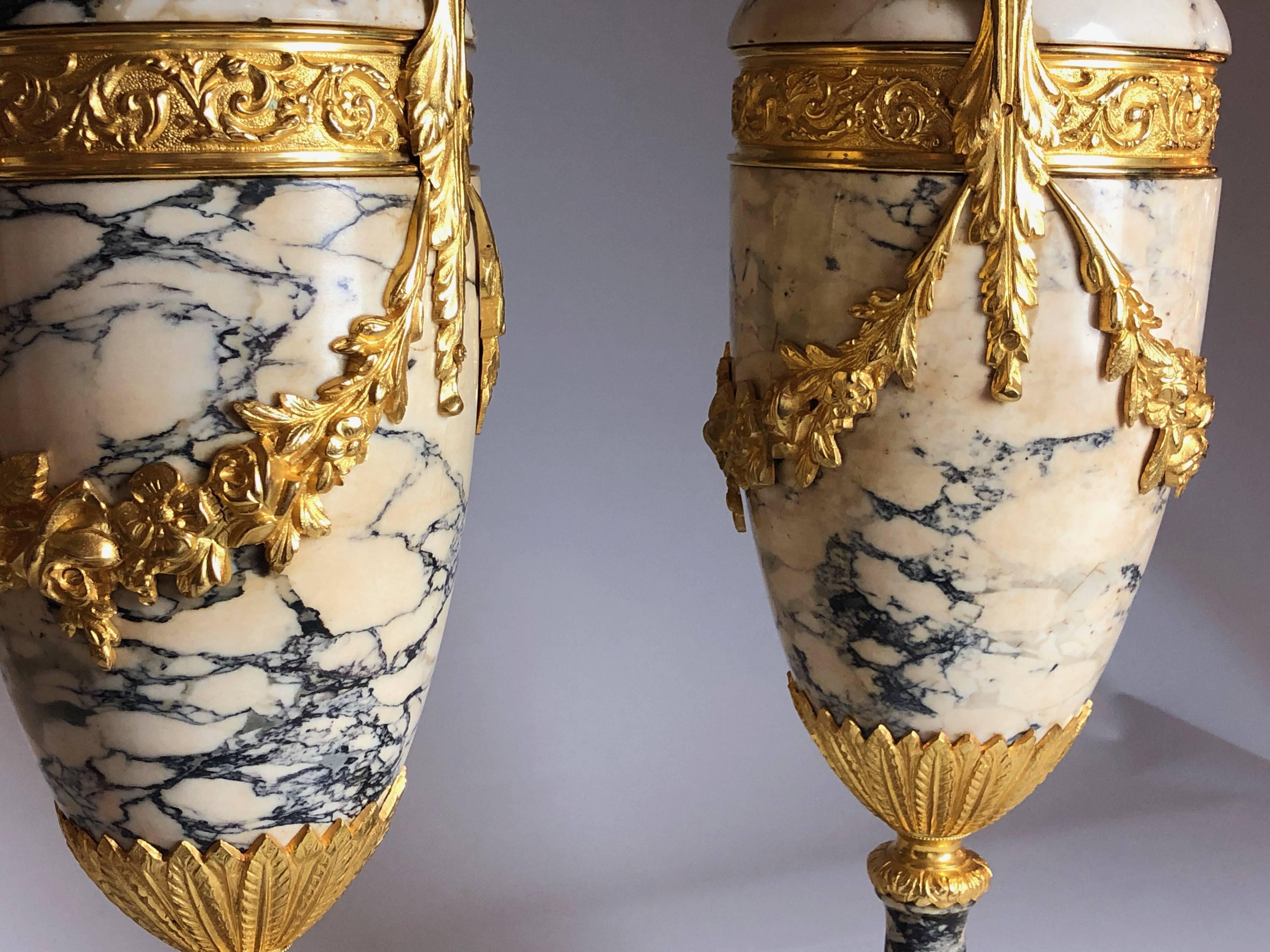 Antique Pair of Ormolu-Mounted Marble Urns, French, circa 1870 1