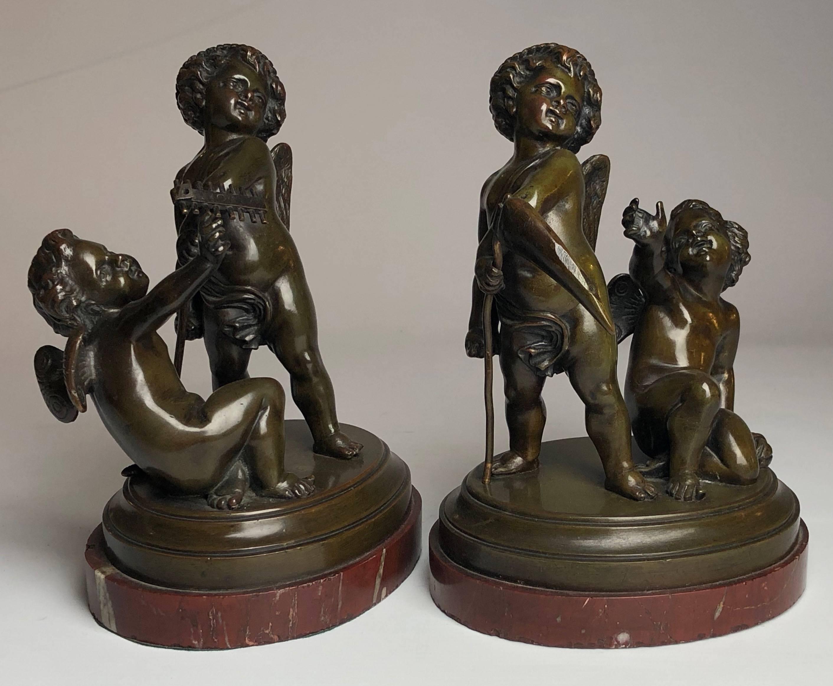 Very good quality pair of cherub bronzes. Both sat on original reuge marble bases

French 

circa 1870

each measure 5