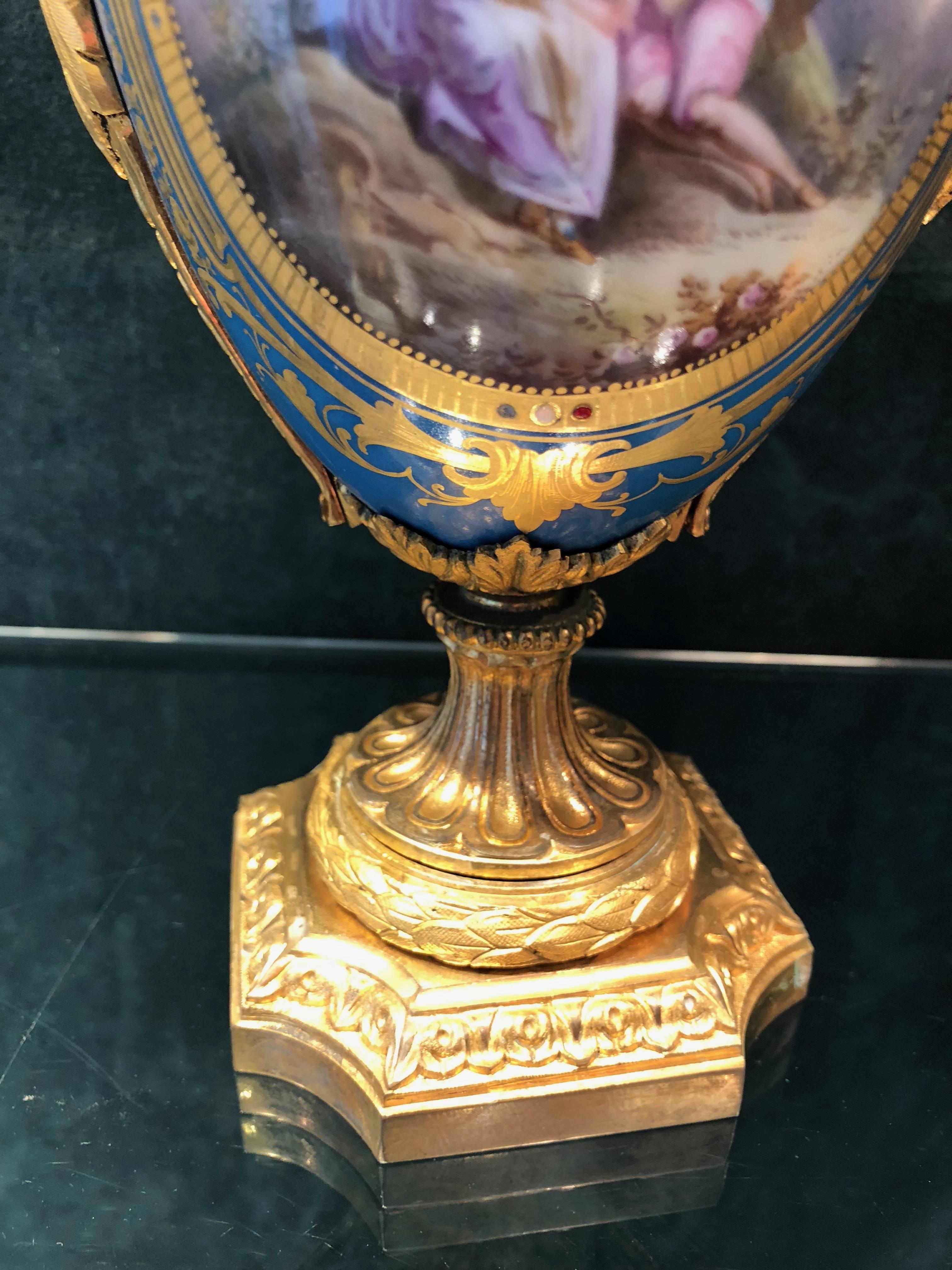 Empire Revival Antique Pair of Ormolu-Mounted Sèvres Vase French, circa 1880