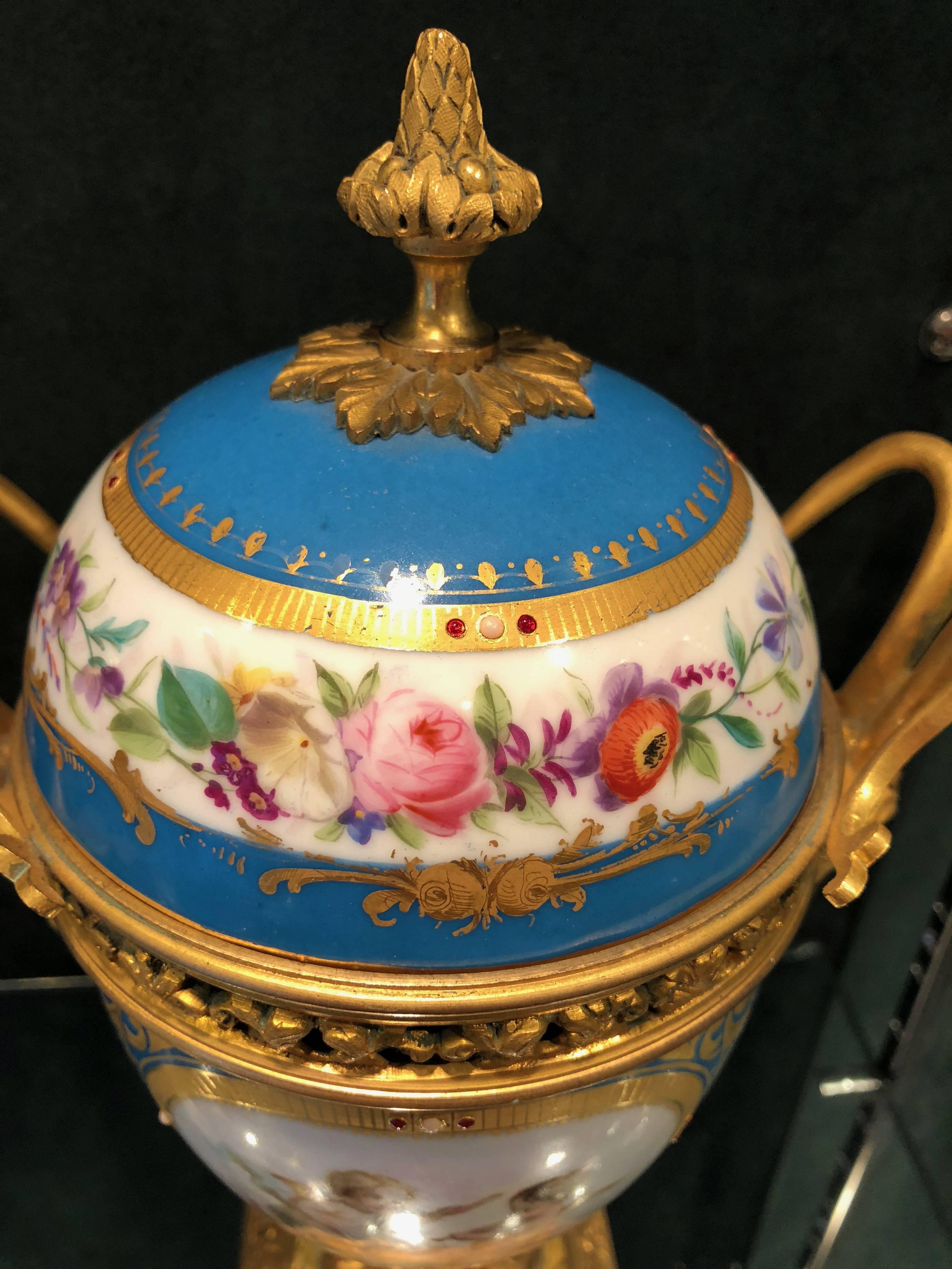 Enamel Antique Pair of Ormolu-Mounted Sèvres Vase French, circa 1880