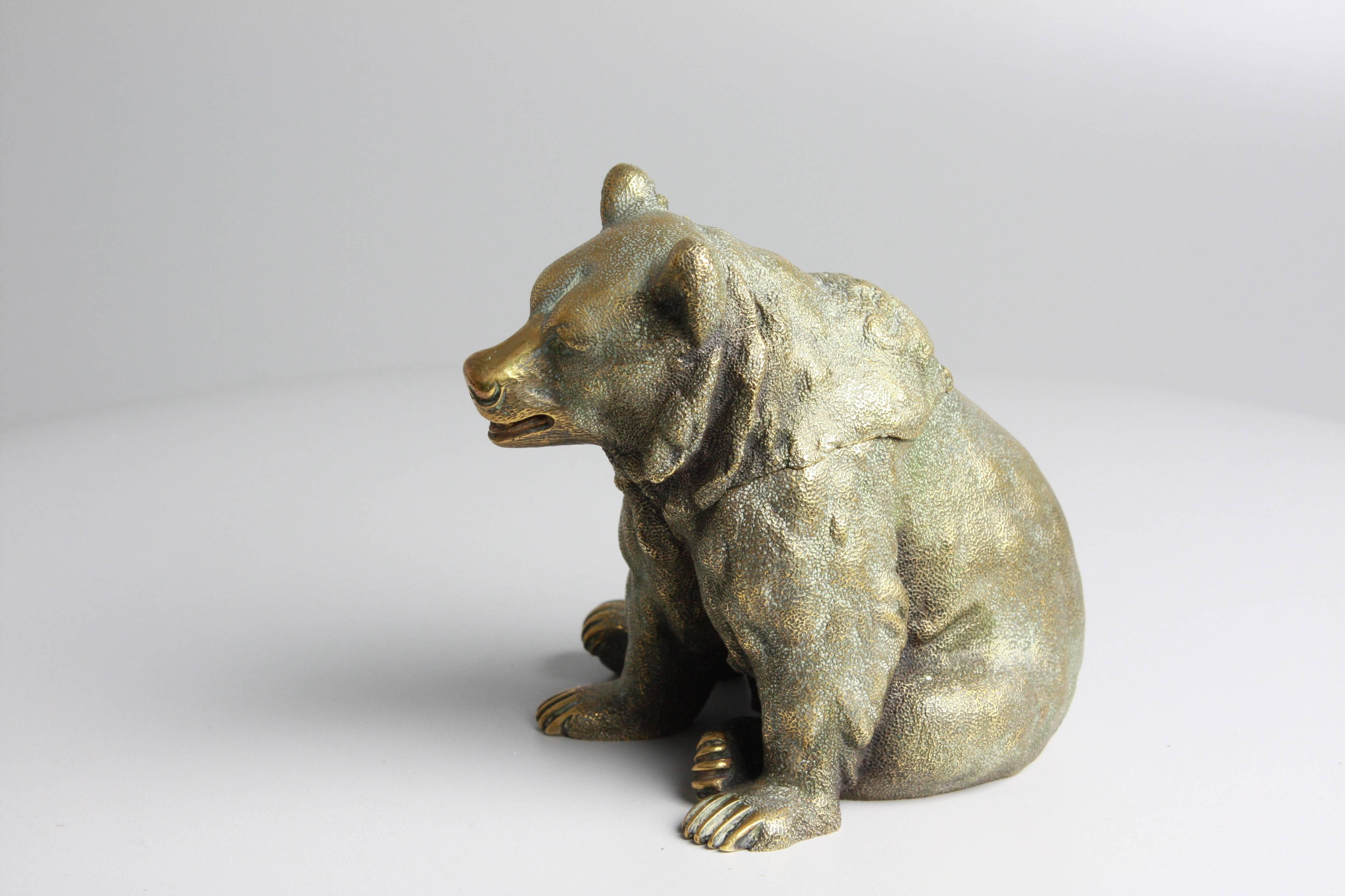 Victorian Russian Gilded Bronze Bear Inkwell, circa 1880