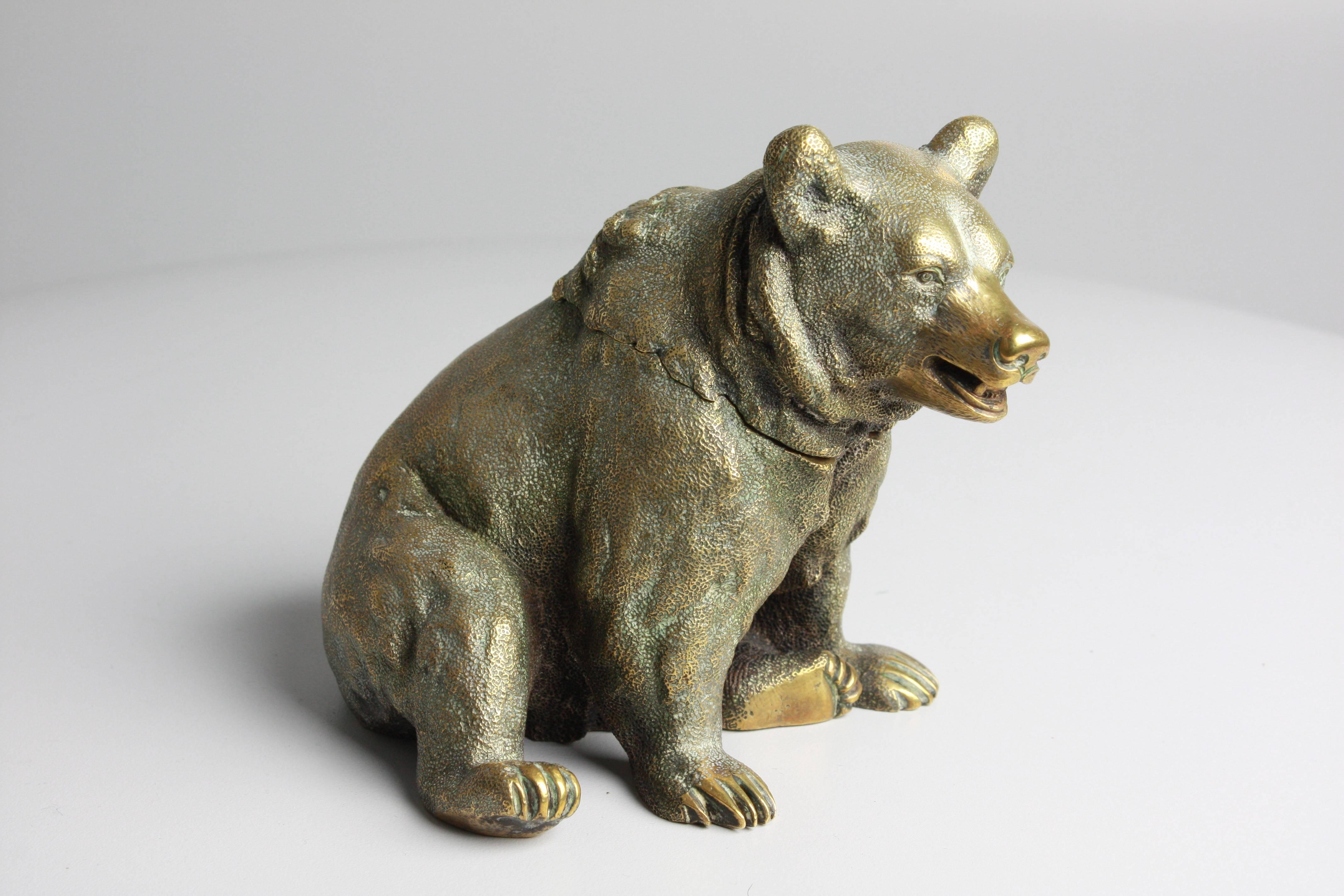 Russian Gilded Bronze Bear Inkwell, circa 1880 3