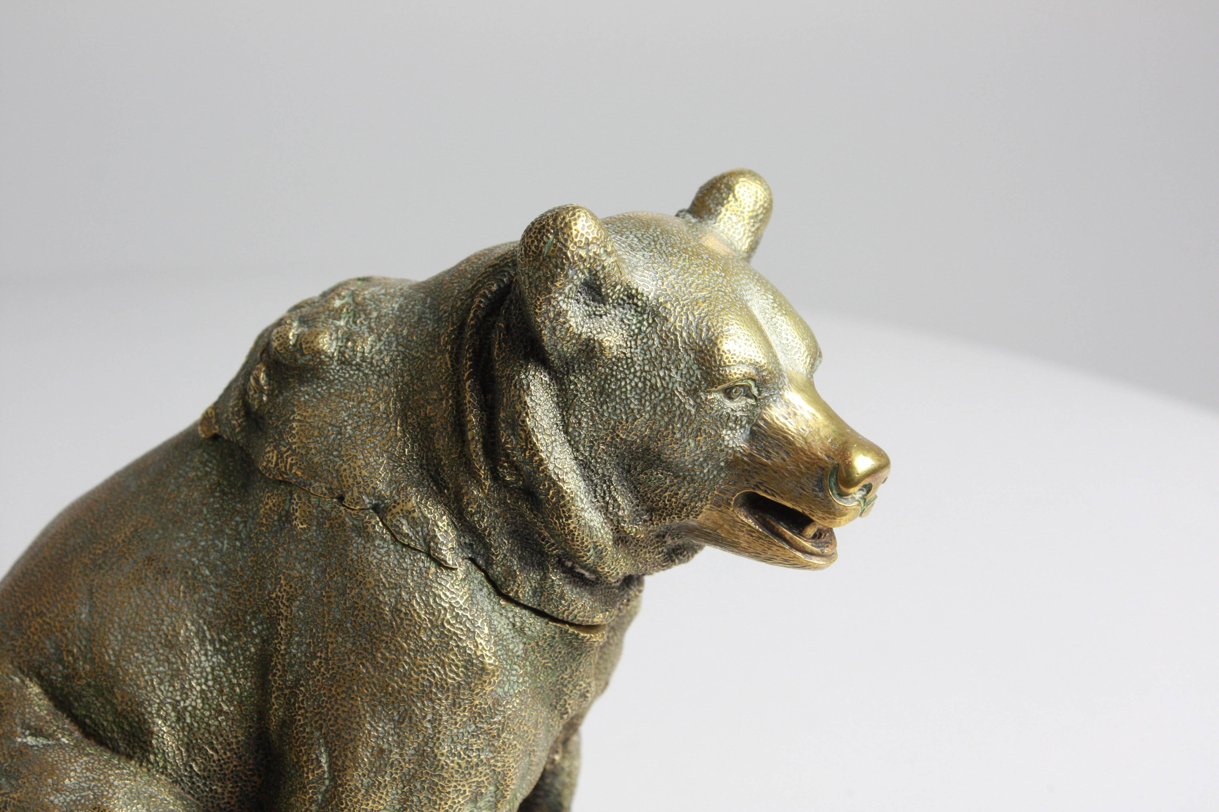 Russian Gilded Bronze Bear Inkwell, circa 1880 4